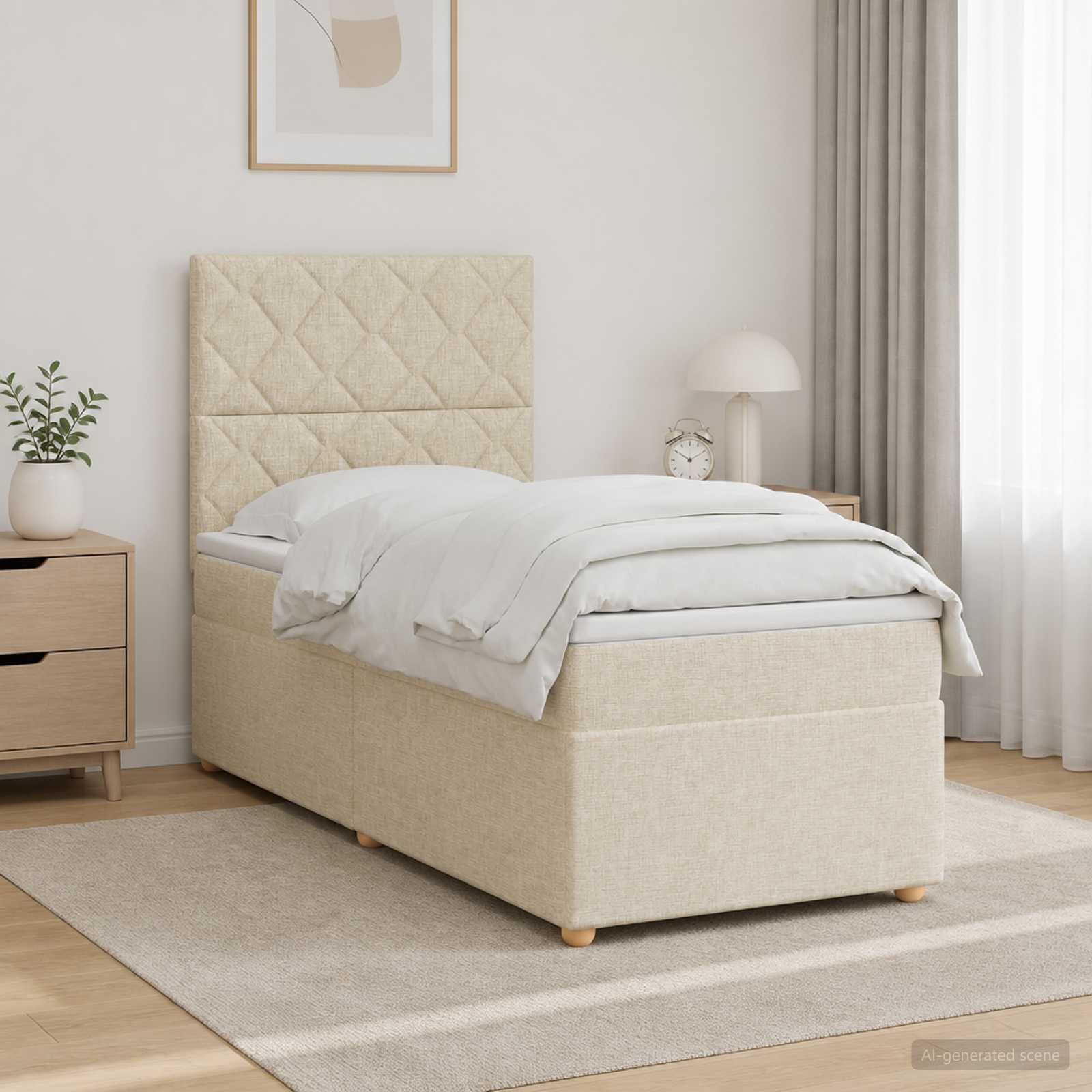 Lit boxspring avec matelas Crème 90 x 190 cm Tissu - XIOS