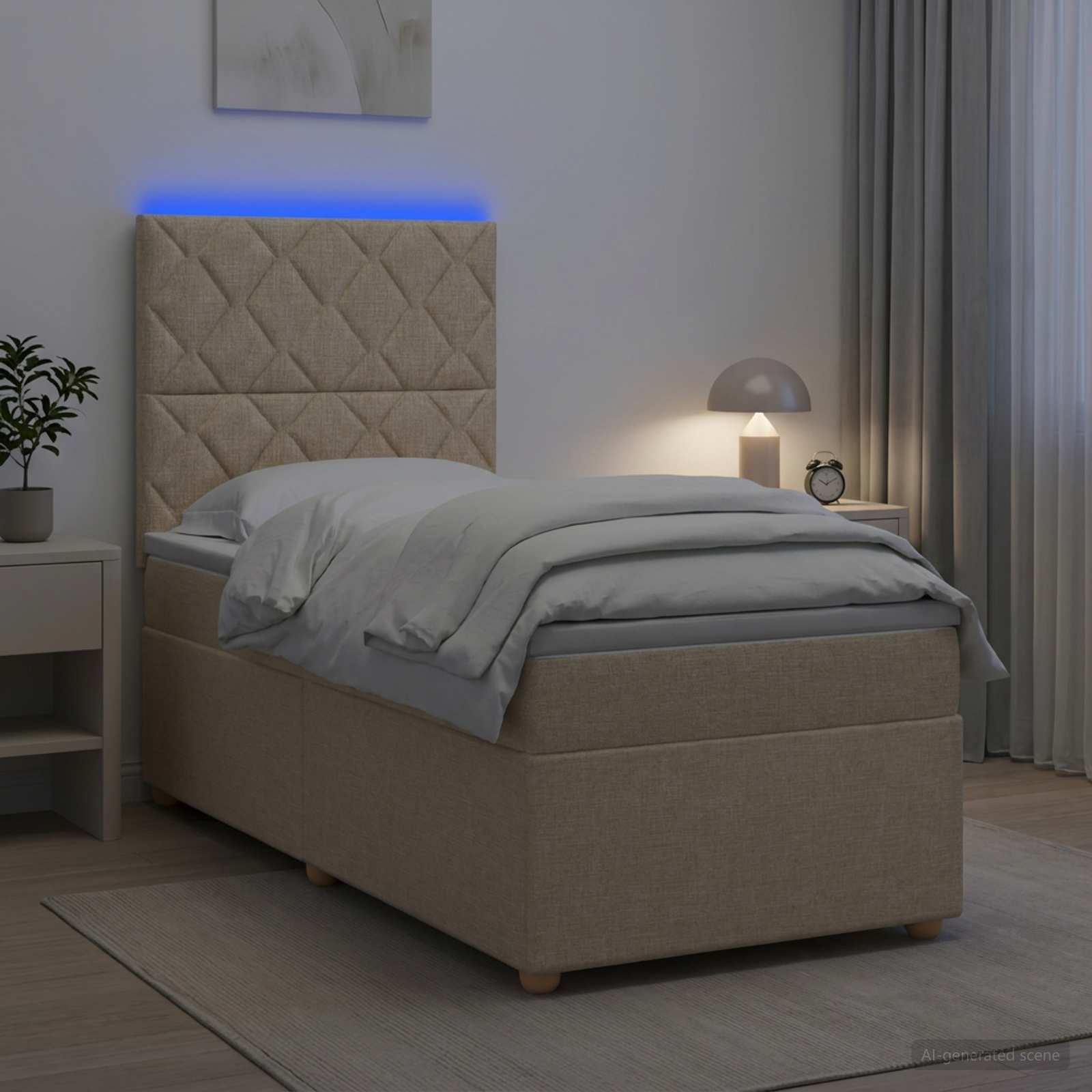 Lit boxspring avec matelas Crème 80 x 200 cm Tissu