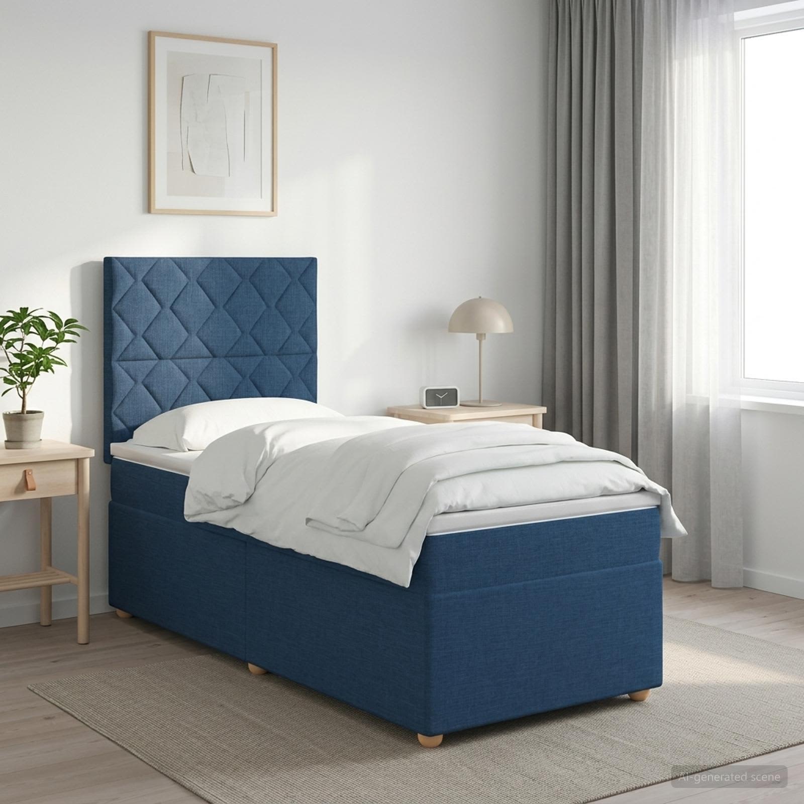 Lit boxspring avec matelas Bleu 80 x 200 cm Tissu
