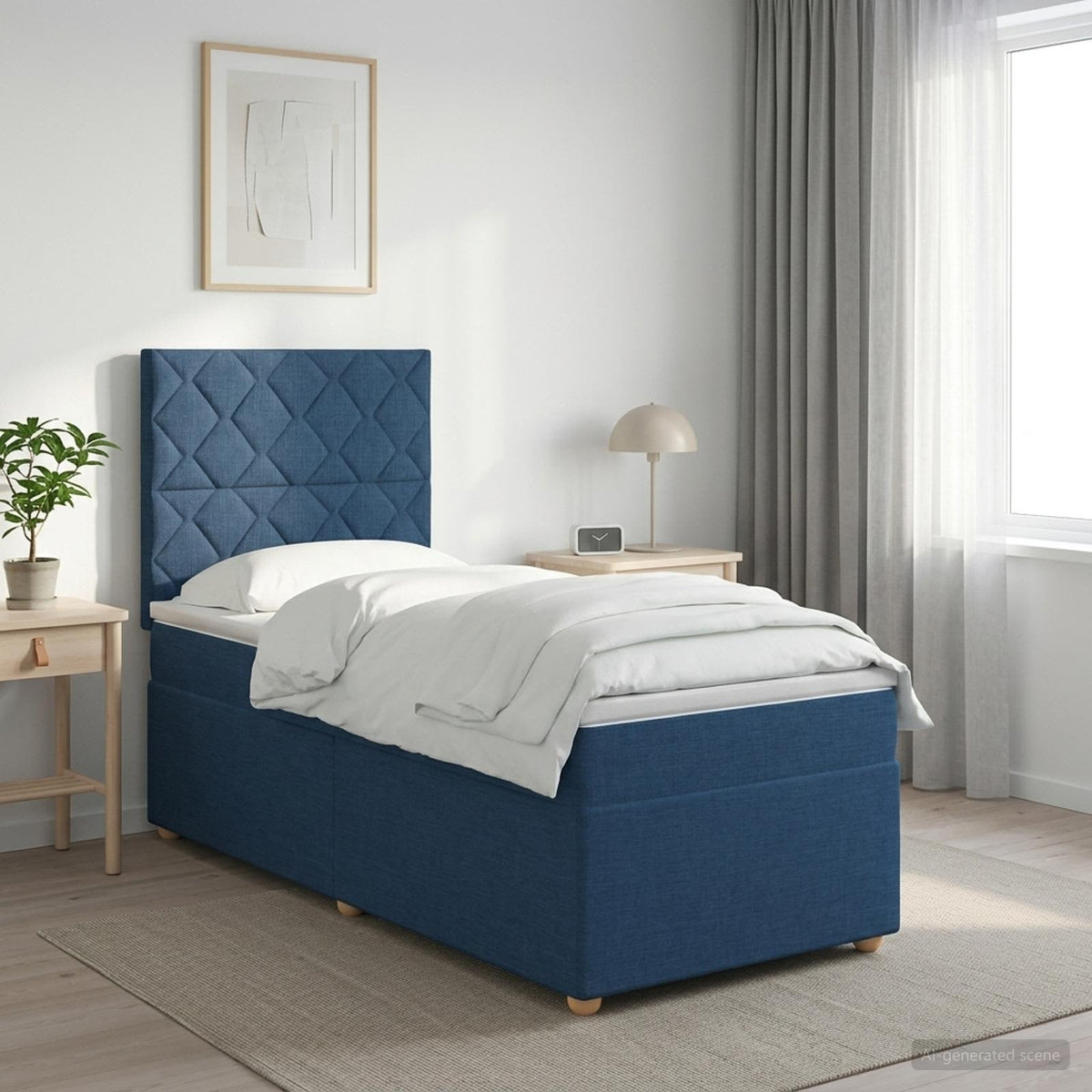 Lit boxspring avec matelas Bleu 90 x 200 cm Tissu