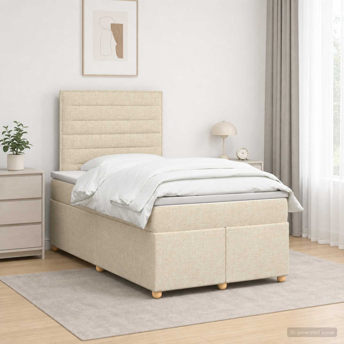 Lit boxspring avec matelas Crème 120 x 190 cm Tissu