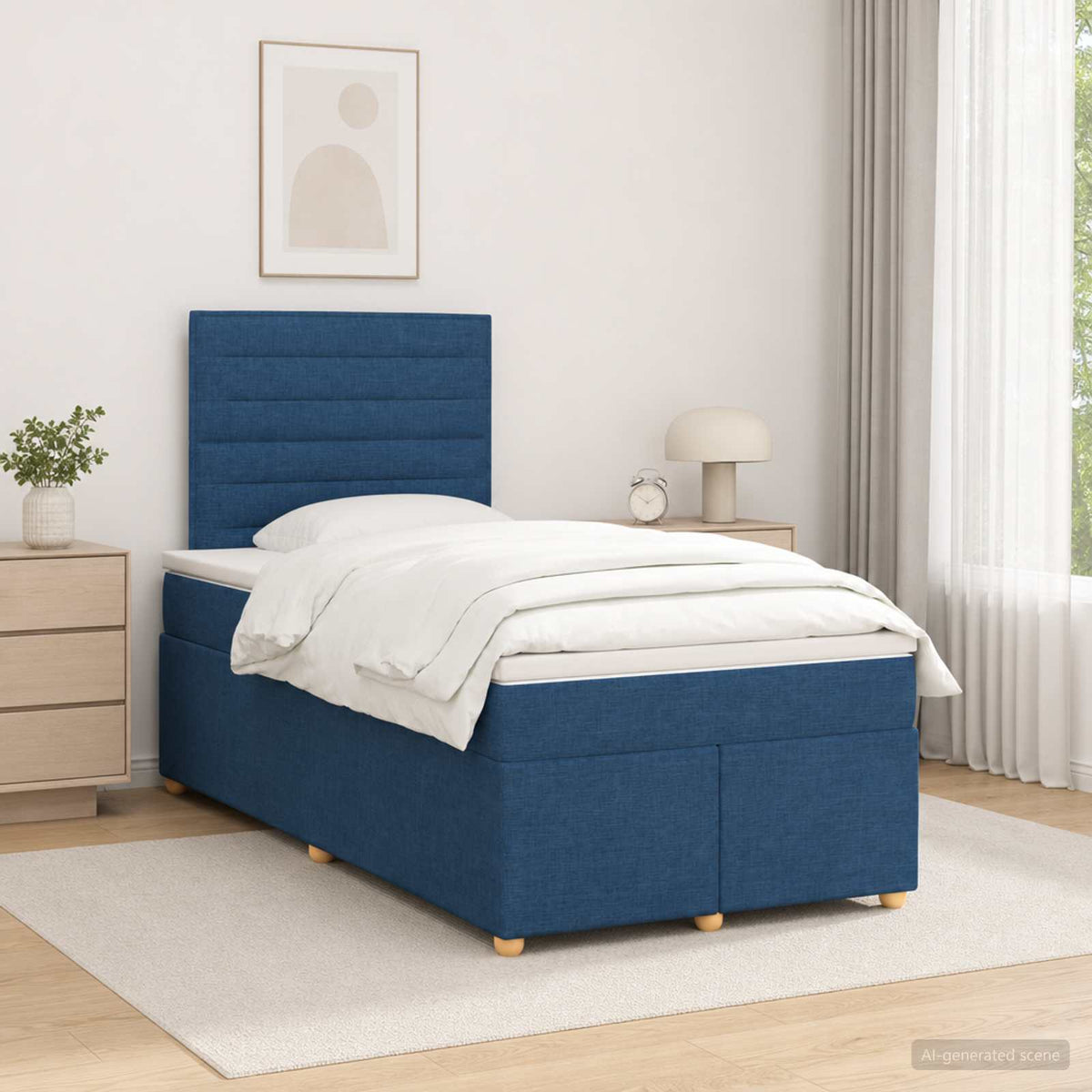Lit boxspring avec matelas Bleu 120 x 200 cm Tissu