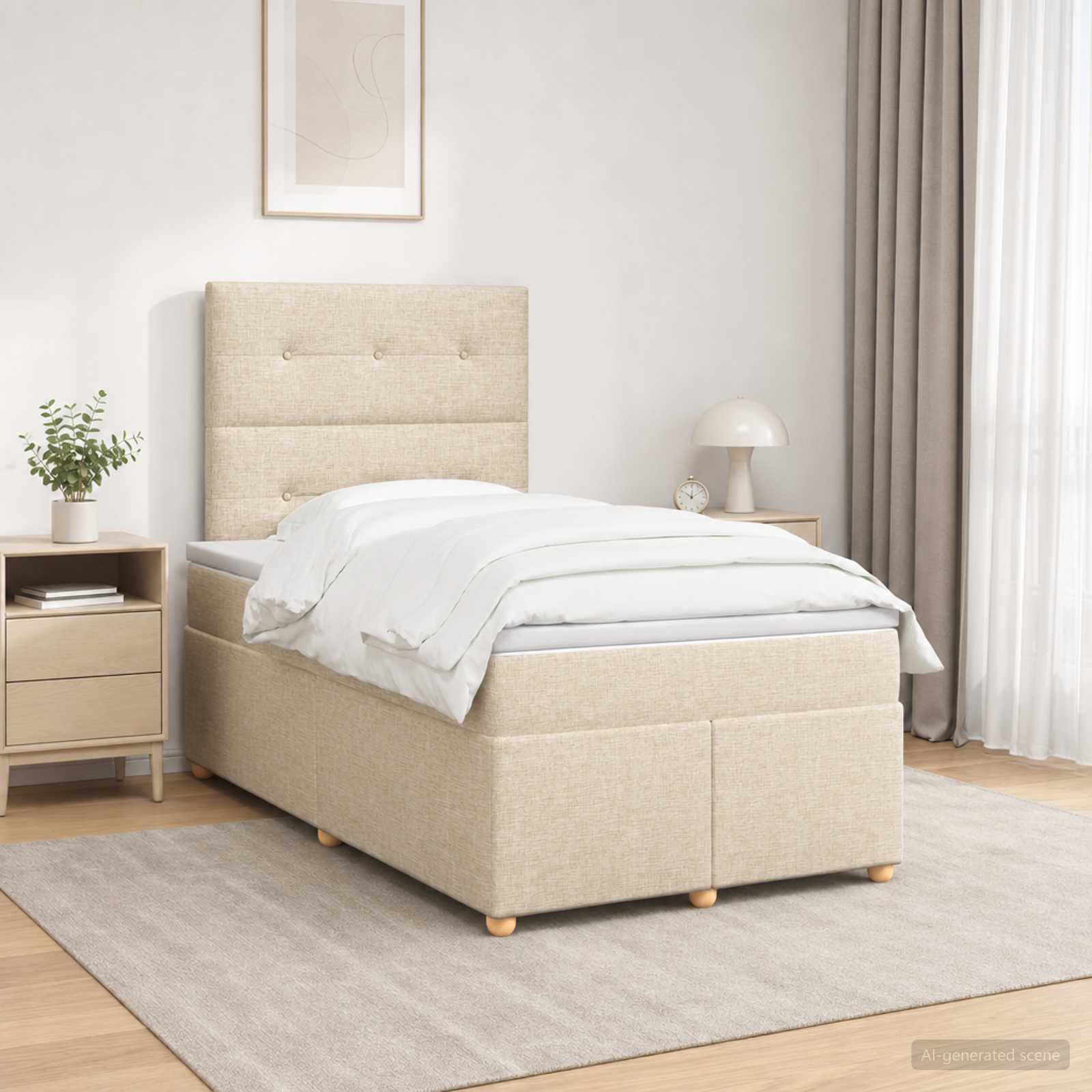 Lit boxspring avec matelas Crème 120 x 200 cm Tissu