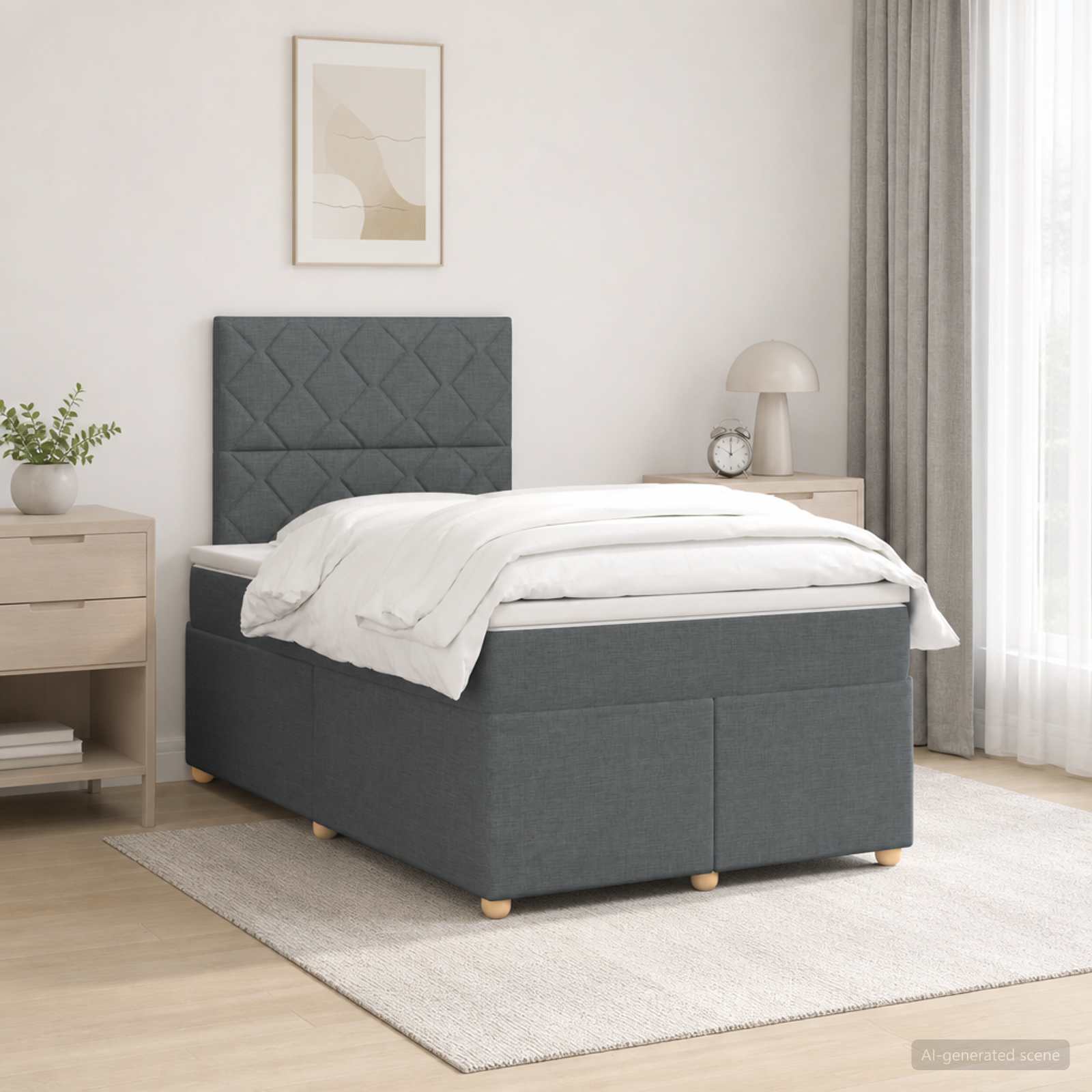 Lit boxspring avec matelas Gris foncé 120 x 200 cm Tissu