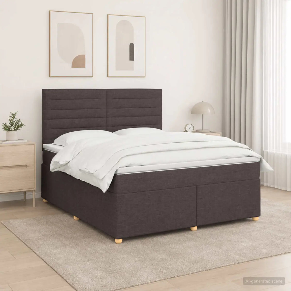 Lit boxspring avec matelas Marron foncé 140 x 190 cm Tissu - XIOS