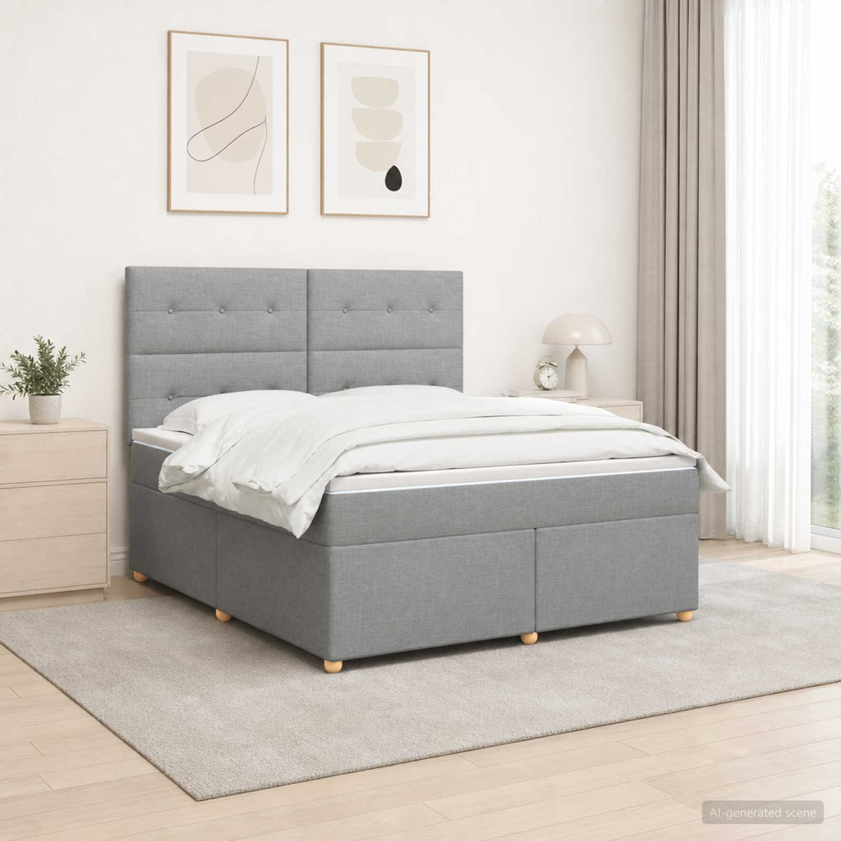 Lit boxspring avec matelas Gris clair 140 x 190 cm Tissu