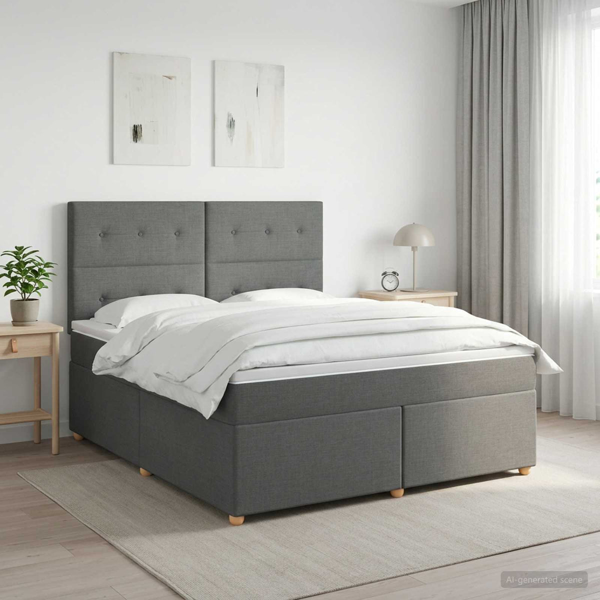 Lit boxspring avec matelas Gris foncé 140 x 190 cm Tissu