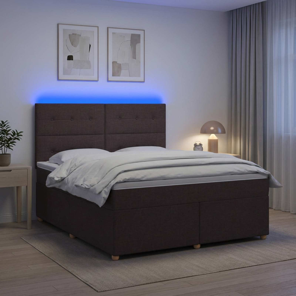 Lit boxspring avec matelas Marron foncé 140 x 200 cm Tissu