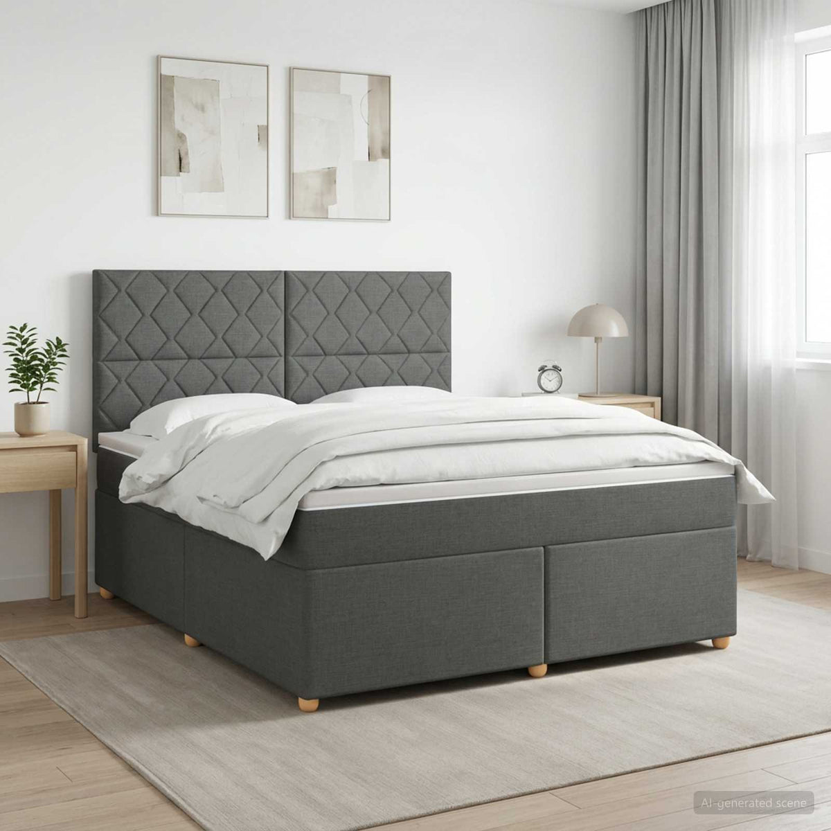 Lit boxspring avec matelas Gris foncé 140 x 200 cm Tissu