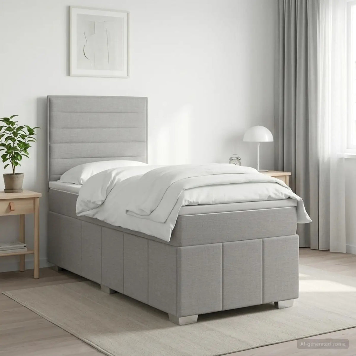 Lit boxspring LED avec matelas Gris clair 100 x 200 cm Tissu - XIOS