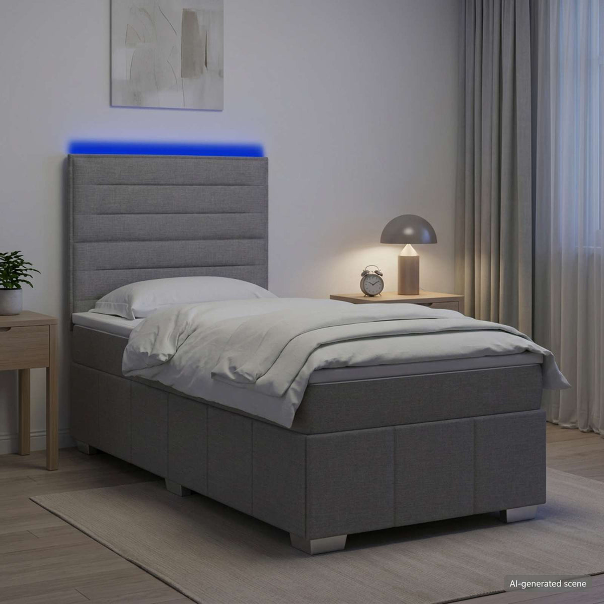 Lit boxspring LED avec matelas Gris clair 90 x 200 cm Tissu