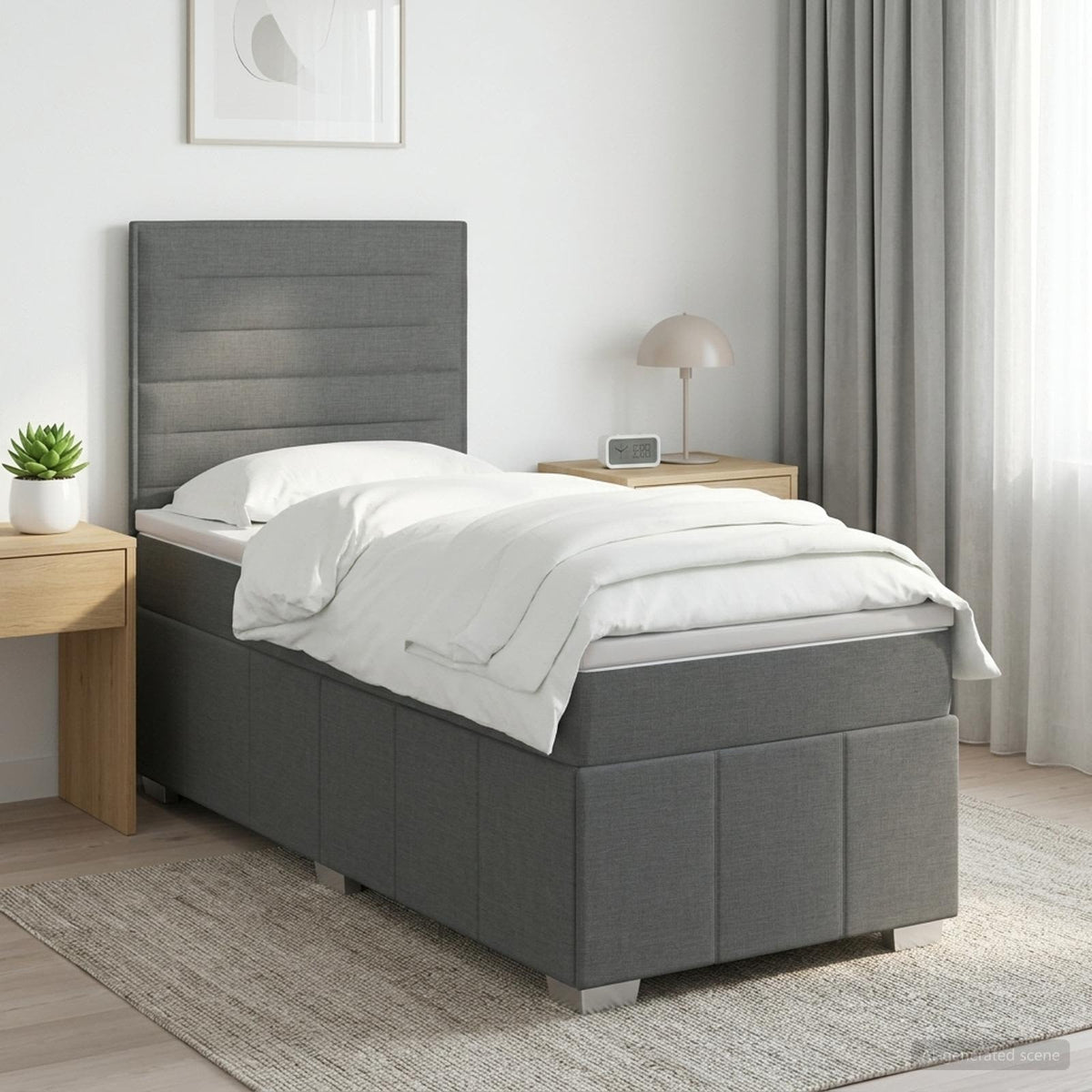 Lit boxspring LED avec matelas Gris foncé 90 x 190 cm Tissu