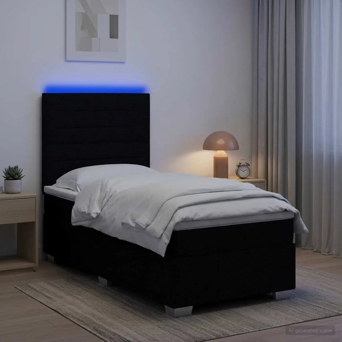 Lit boxspring LED avec matelas Noir 90 x 200 cm Tissu - XIOS