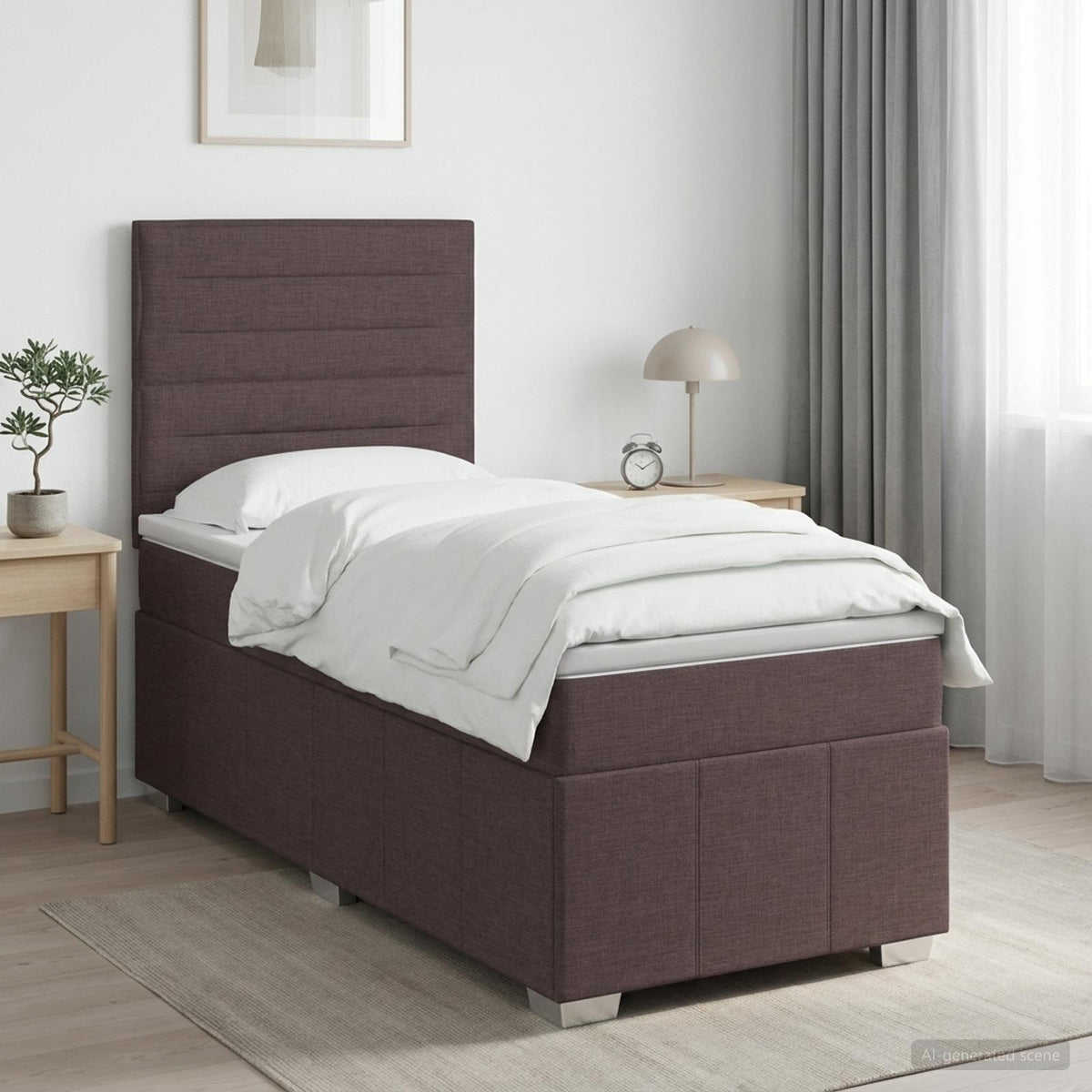 Lit boxspring LED avec matelas Marron foncé 90 x 200 cm Tissu