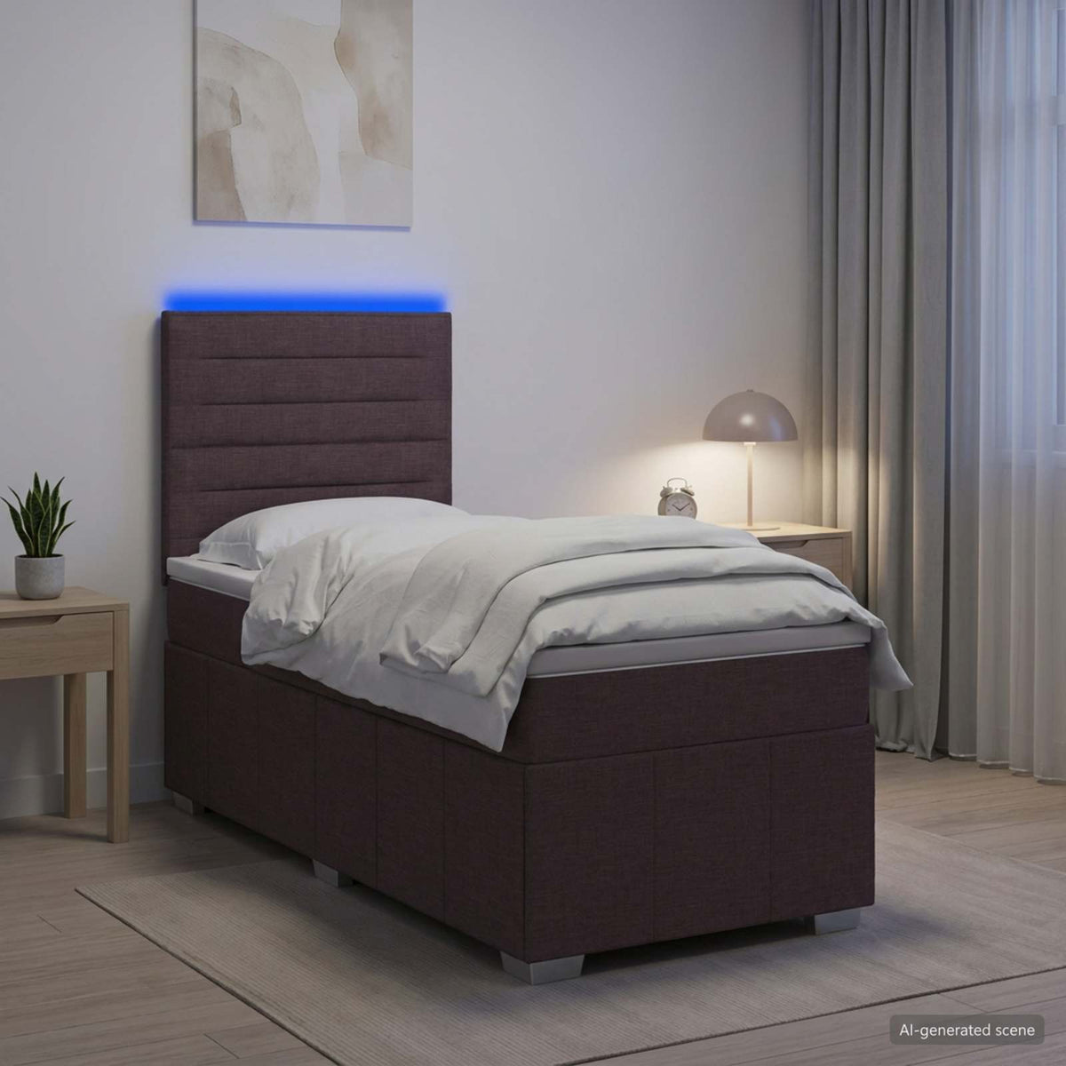 Lit boxspring LED avec matelas Marron foncé 90 x 200 cm Tissu