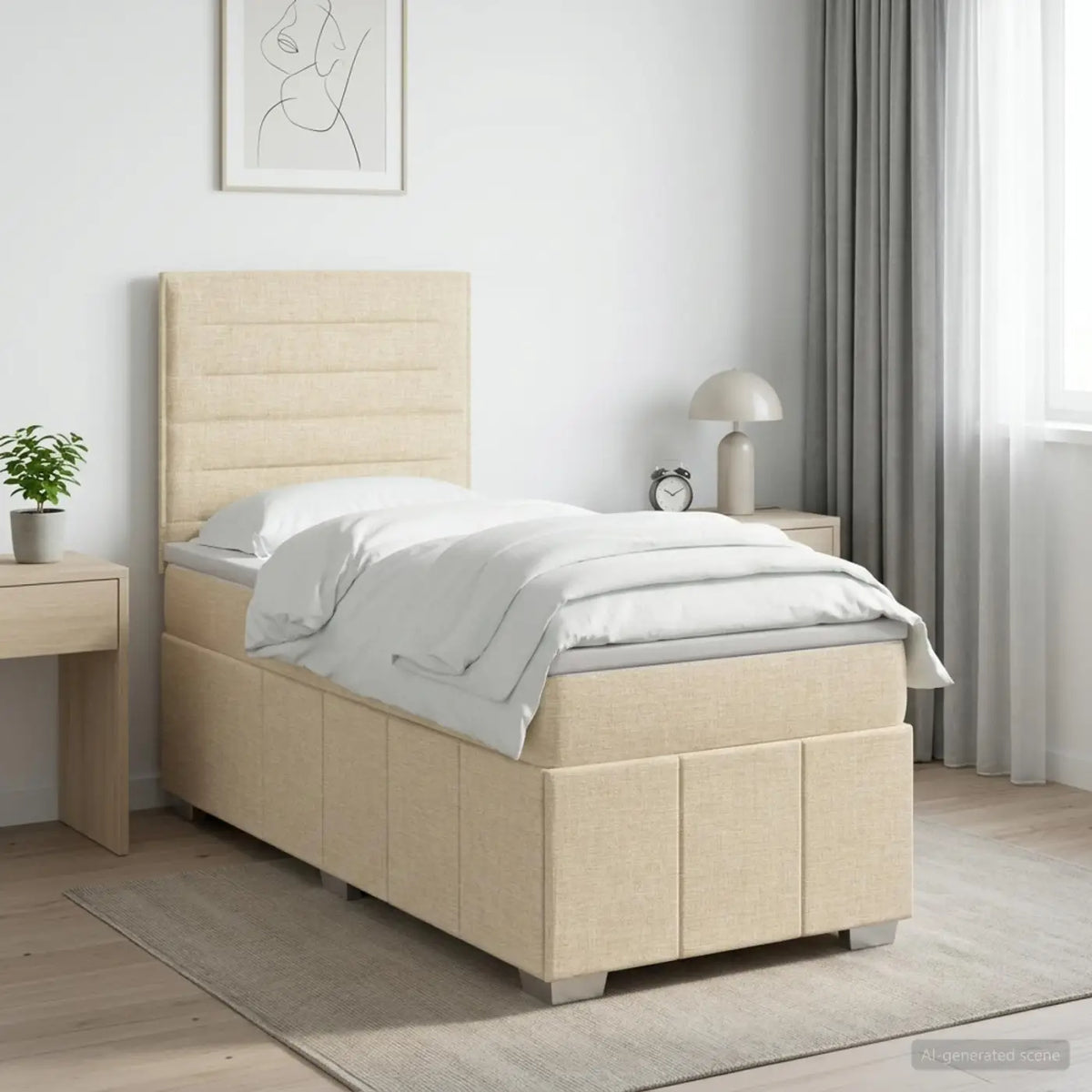 Lit boxspring LED avec matelas Crème 90 x 200 cm Tissu - XIOS