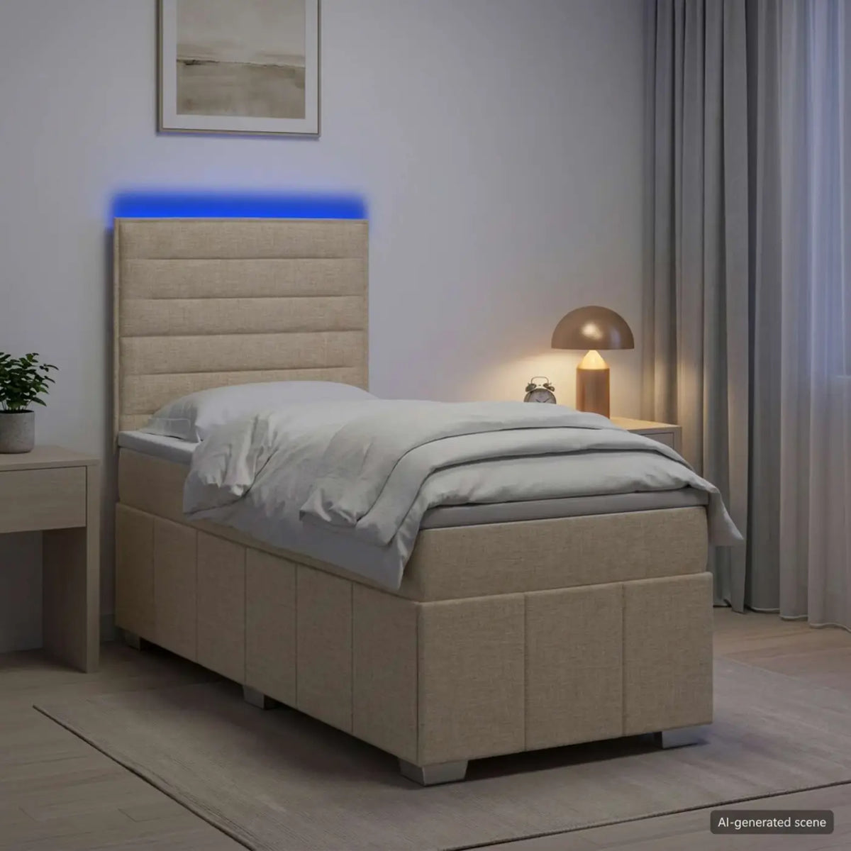 Lit boxspring LED avec matelas Crème 90 x 200 cm Tissu - XIOS