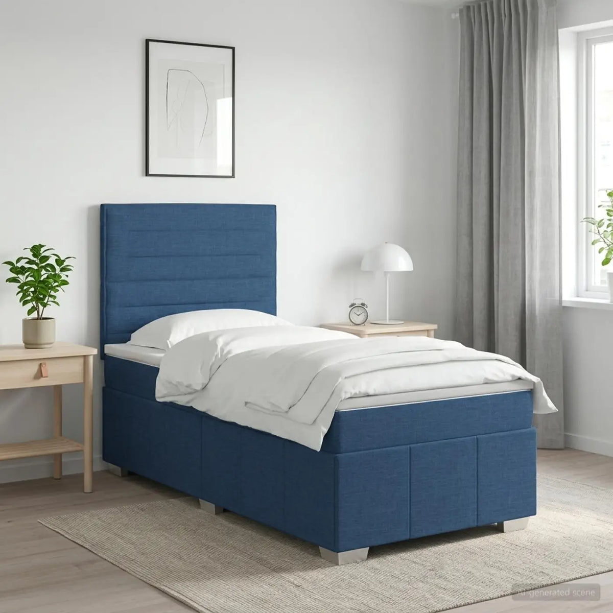 Lit boxspring LED avec matelas Bleu 90 x 200 cm Tissu - XIOS