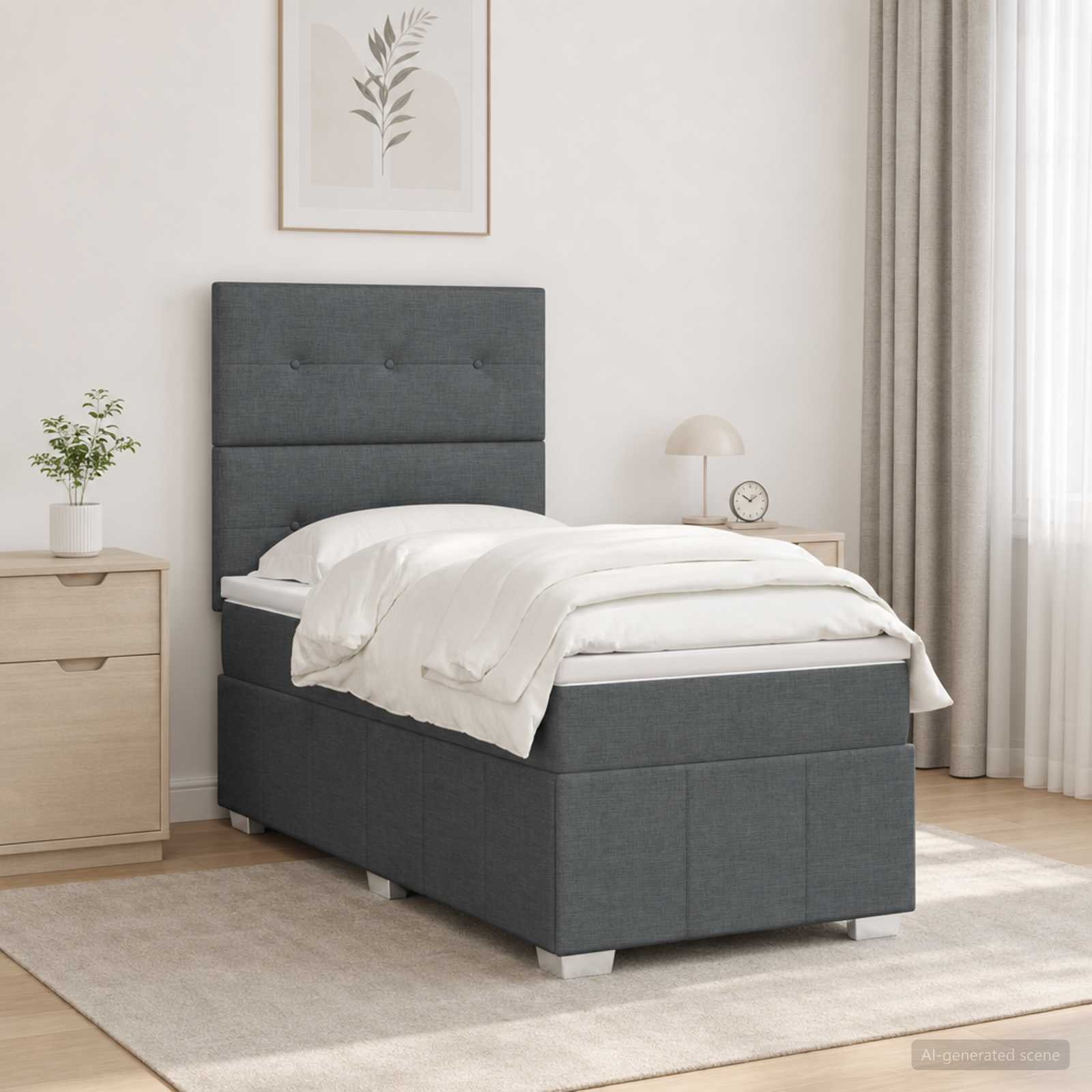 Lit boxspring LED avec matelas Gris foncé 90 x 190 cm Tissu
