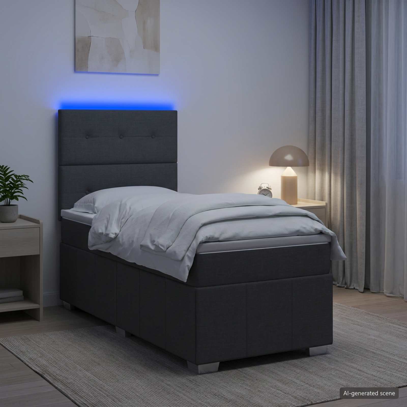Lit boxspring LED avec matelas Gris foncé 90 x 190 cm Tissu