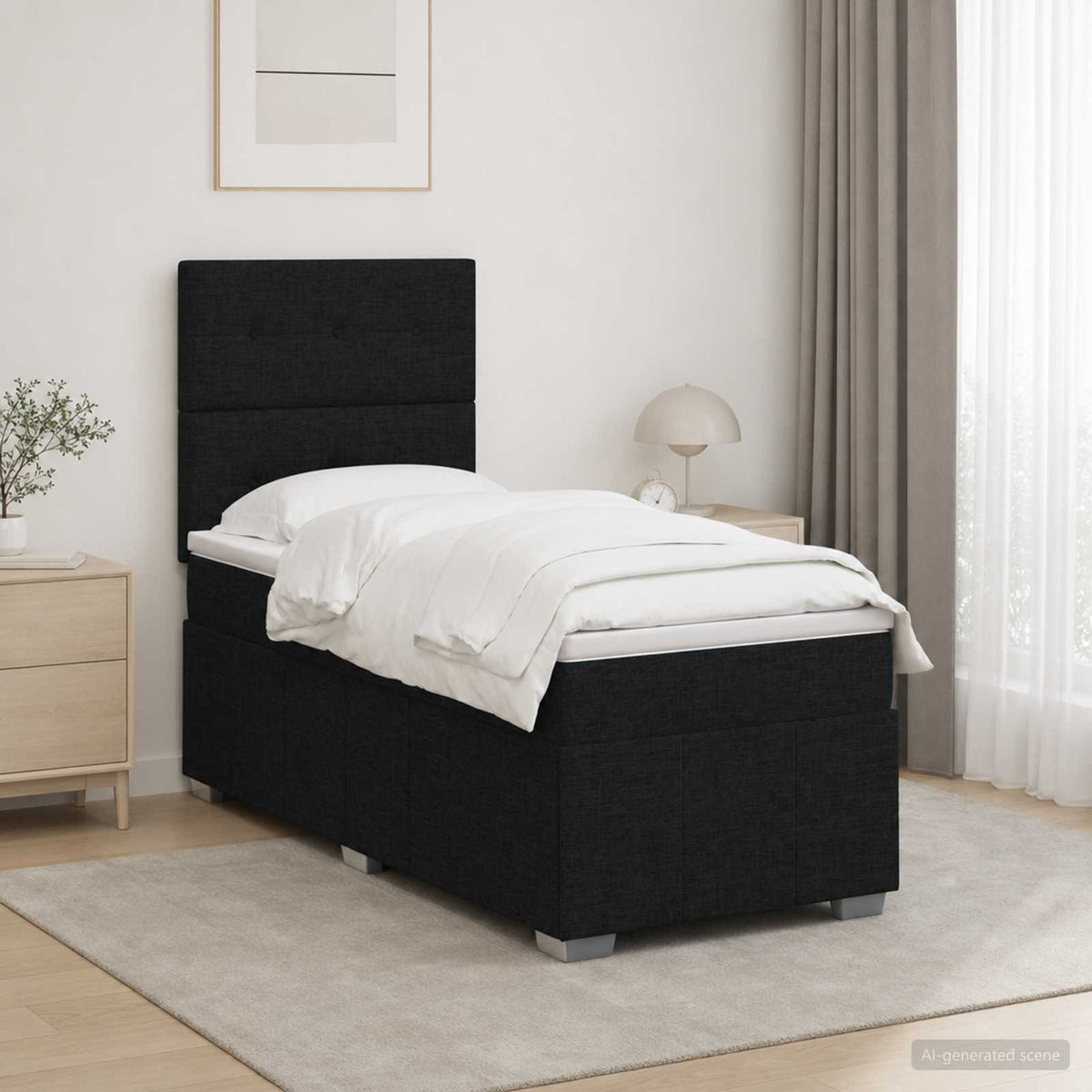Lit boxspring LED avec matelas Noir 90 x 200 cm Tissu