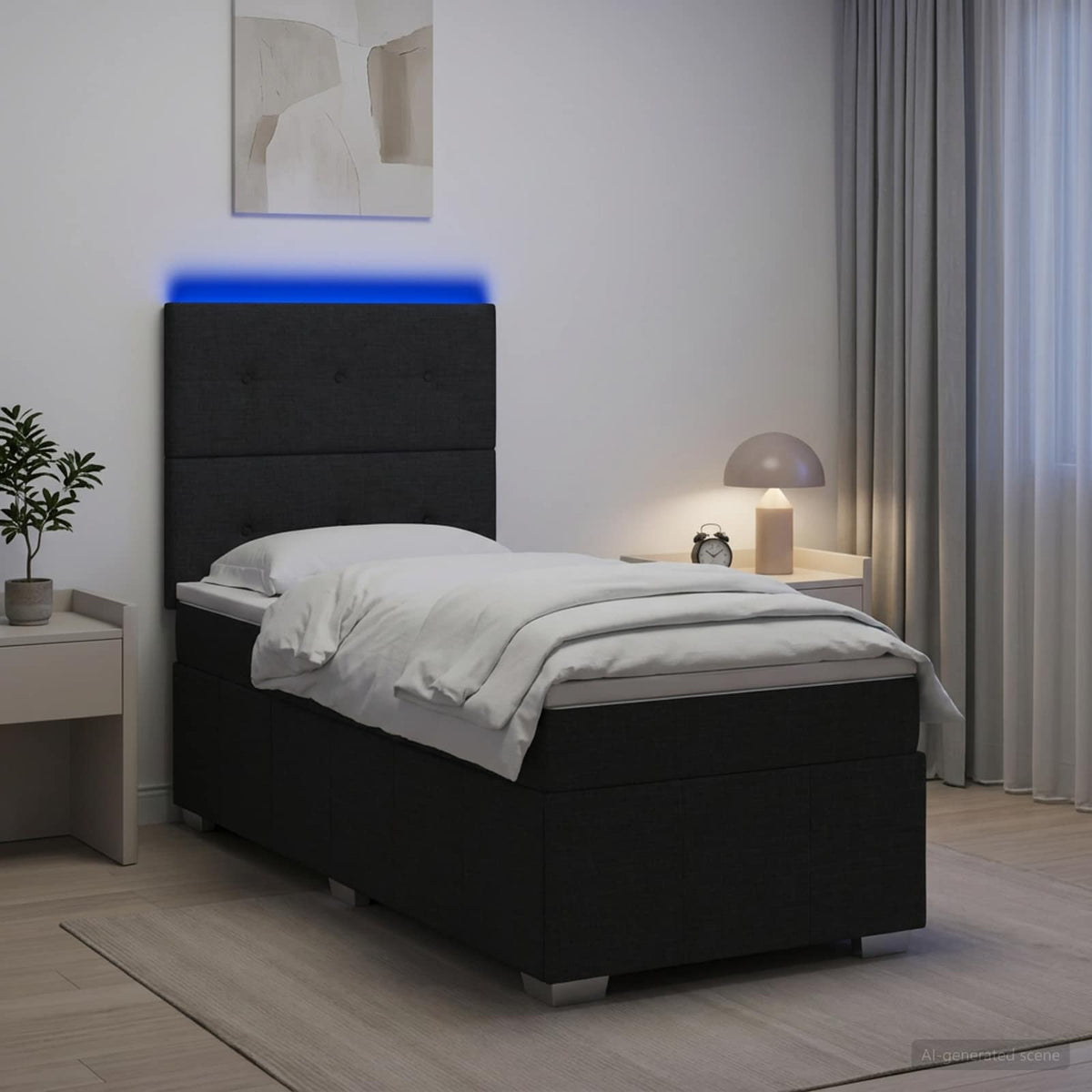 Lit boxspring LED avec matelas Noir 90 x 200 cm Tissu