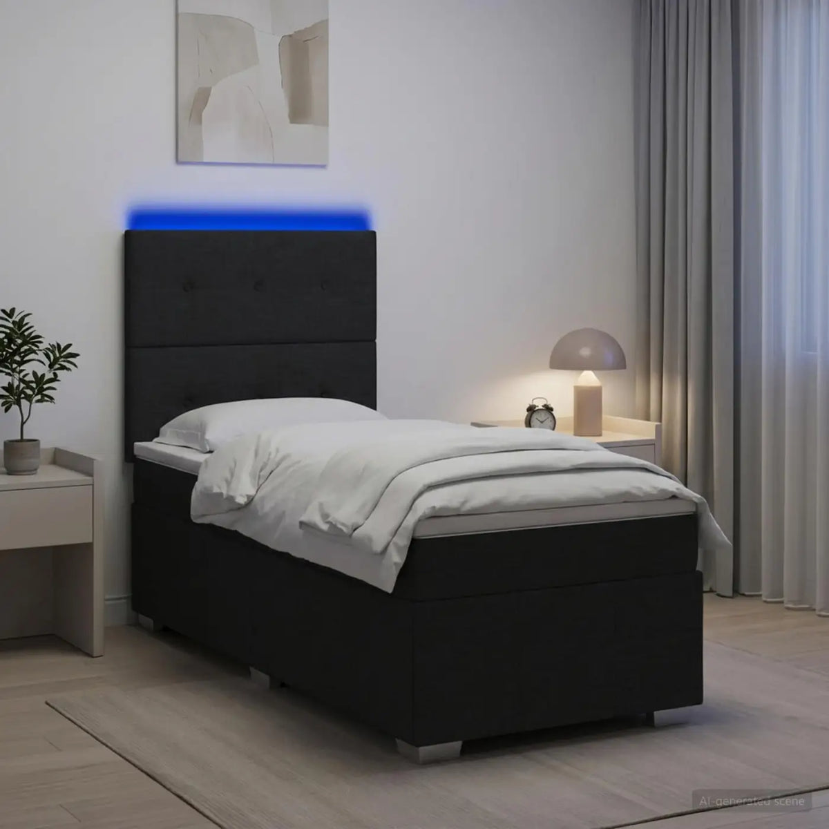 Lit boxspring LED avec matelas Noir 100 x 200 cm Tissu - XIOS