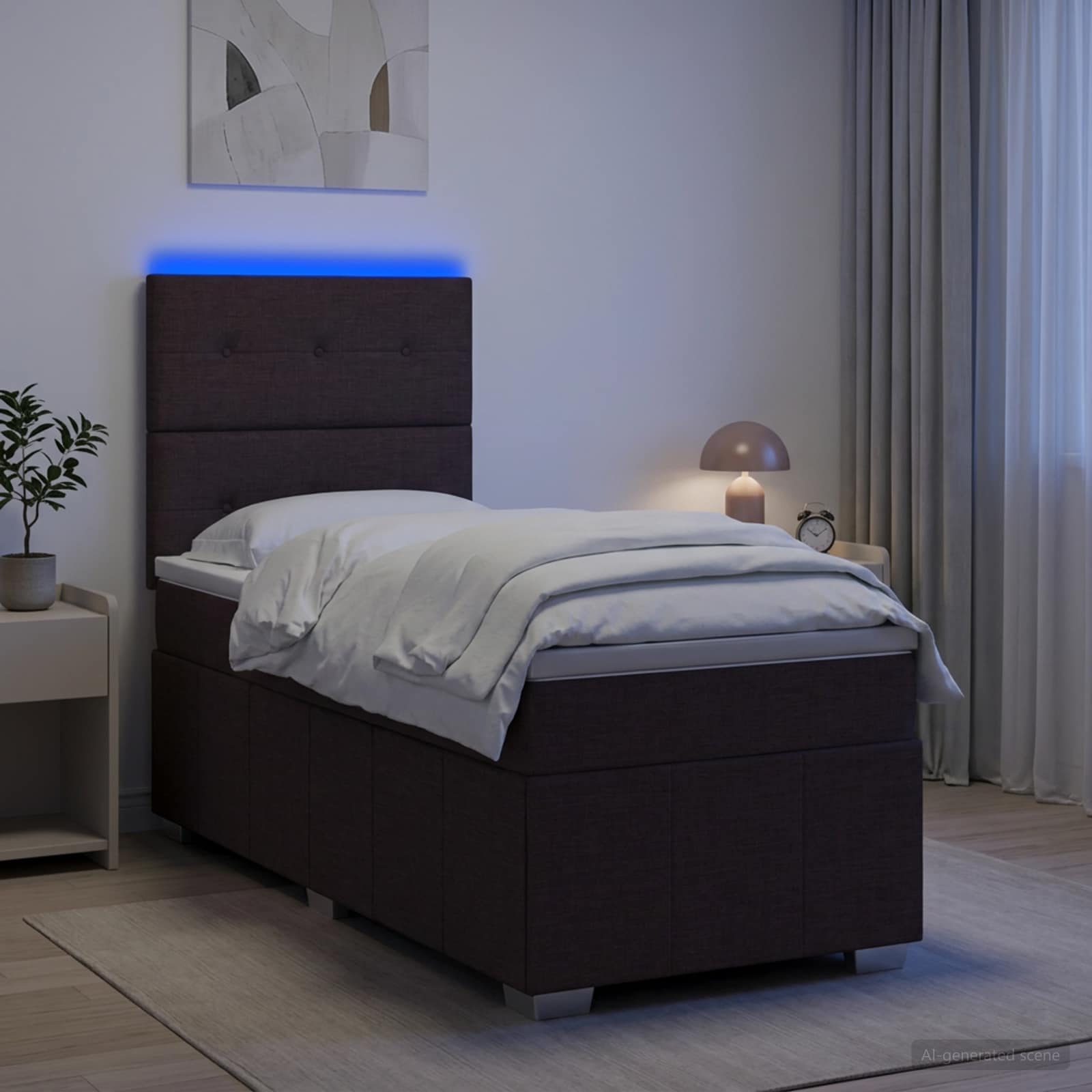 Lit boxspring LED avec matelas Marron foncé 100 x 200 cm Tissu - XIOS