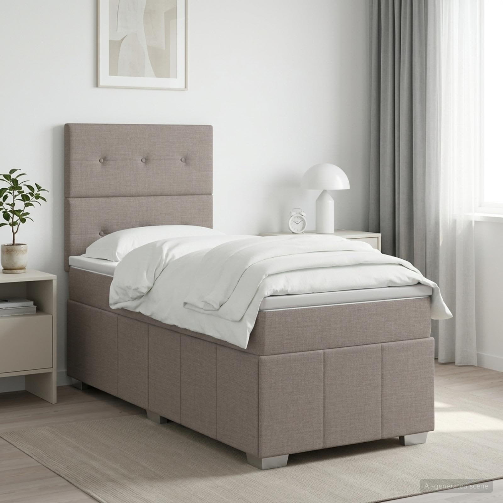 Lit boxspring LED avec matelas Taupe 100 x 200 cm Tissu - XIOS