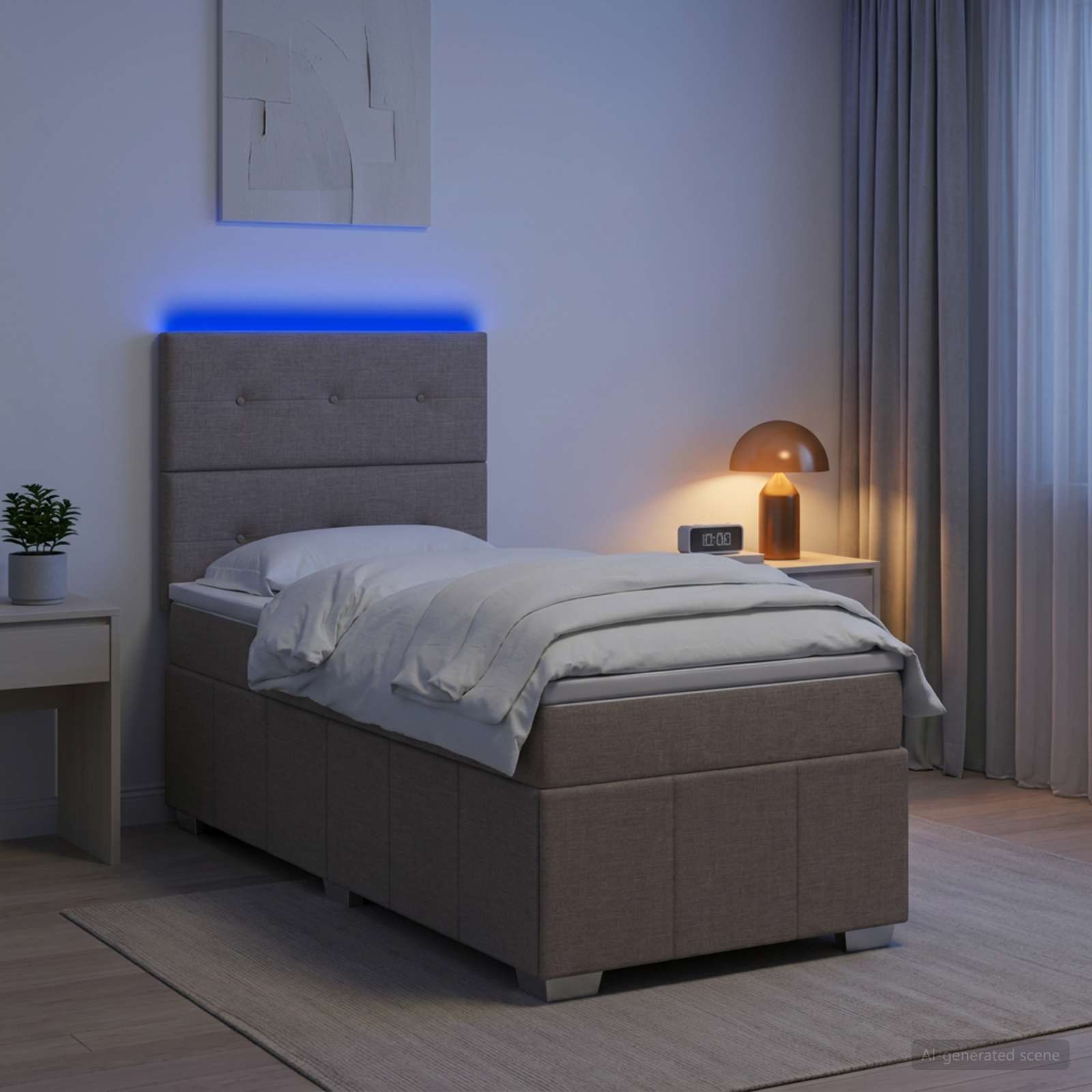 Lit boxspring LED avec matelas Taupe 100 x 200 cm Tissu - XIOS