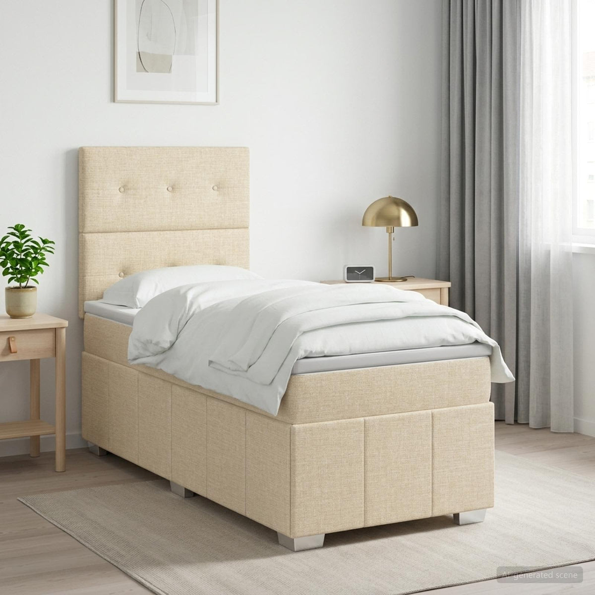Lit boxspring LED avec matelas Crème 100 x 200 cm Tissu - XIOS