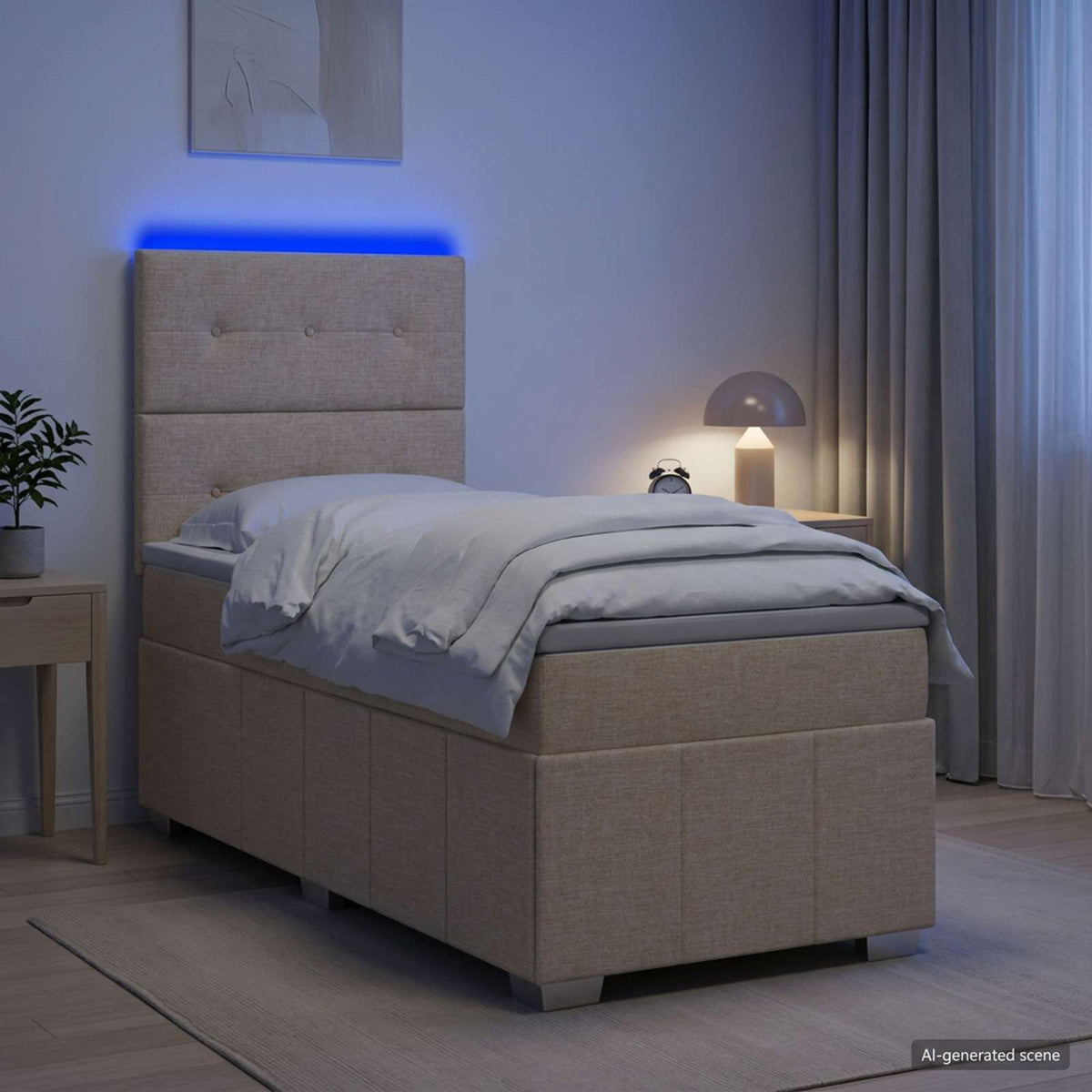 Lit boxspring LED avec matelas Crème 90 x 200 cm Tissu - XIOS