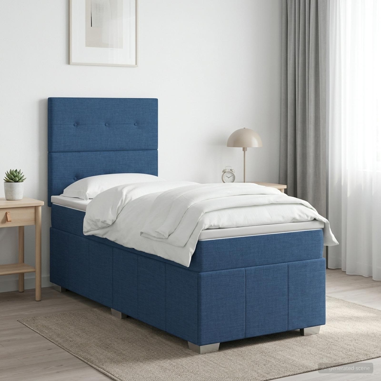 Lit boxspring LED avec matelas Bleu 90 x 200 cm Tissu