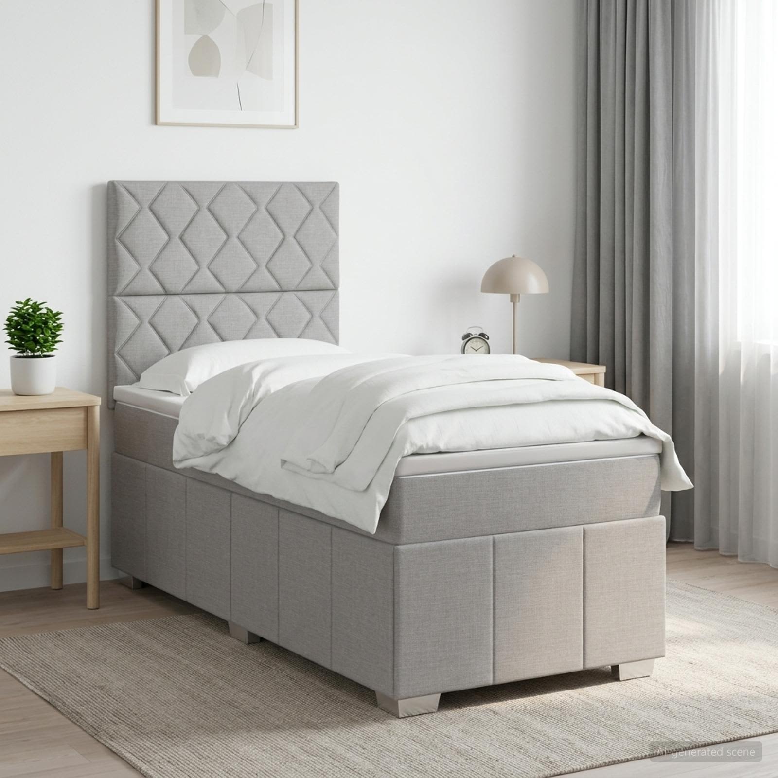 Lit boxspring LED avec matelas Gris clair 90 x 190 cm Tissu