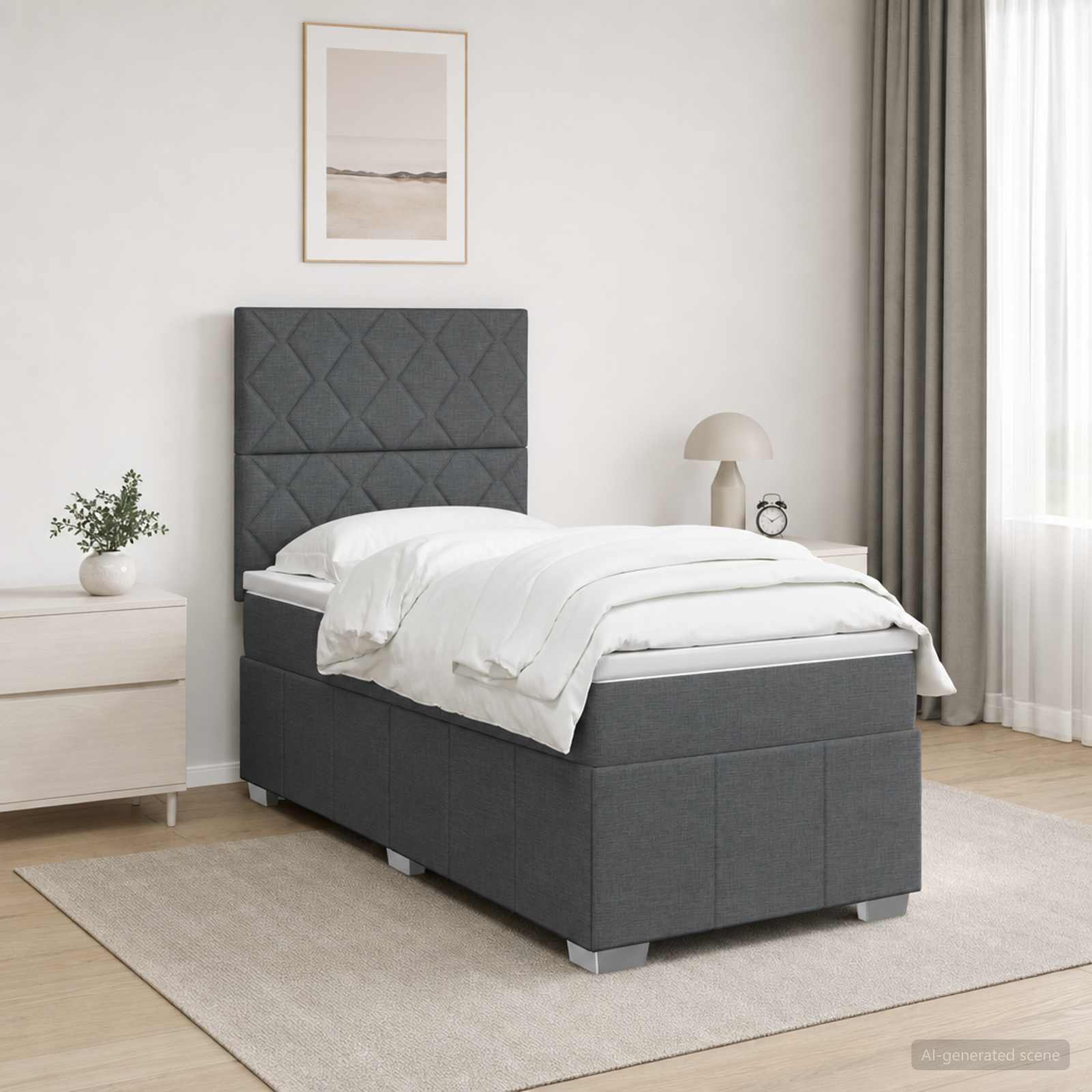 Lit boxspring LED avec matelas Gris foncé 90 x 190 cm Tissu