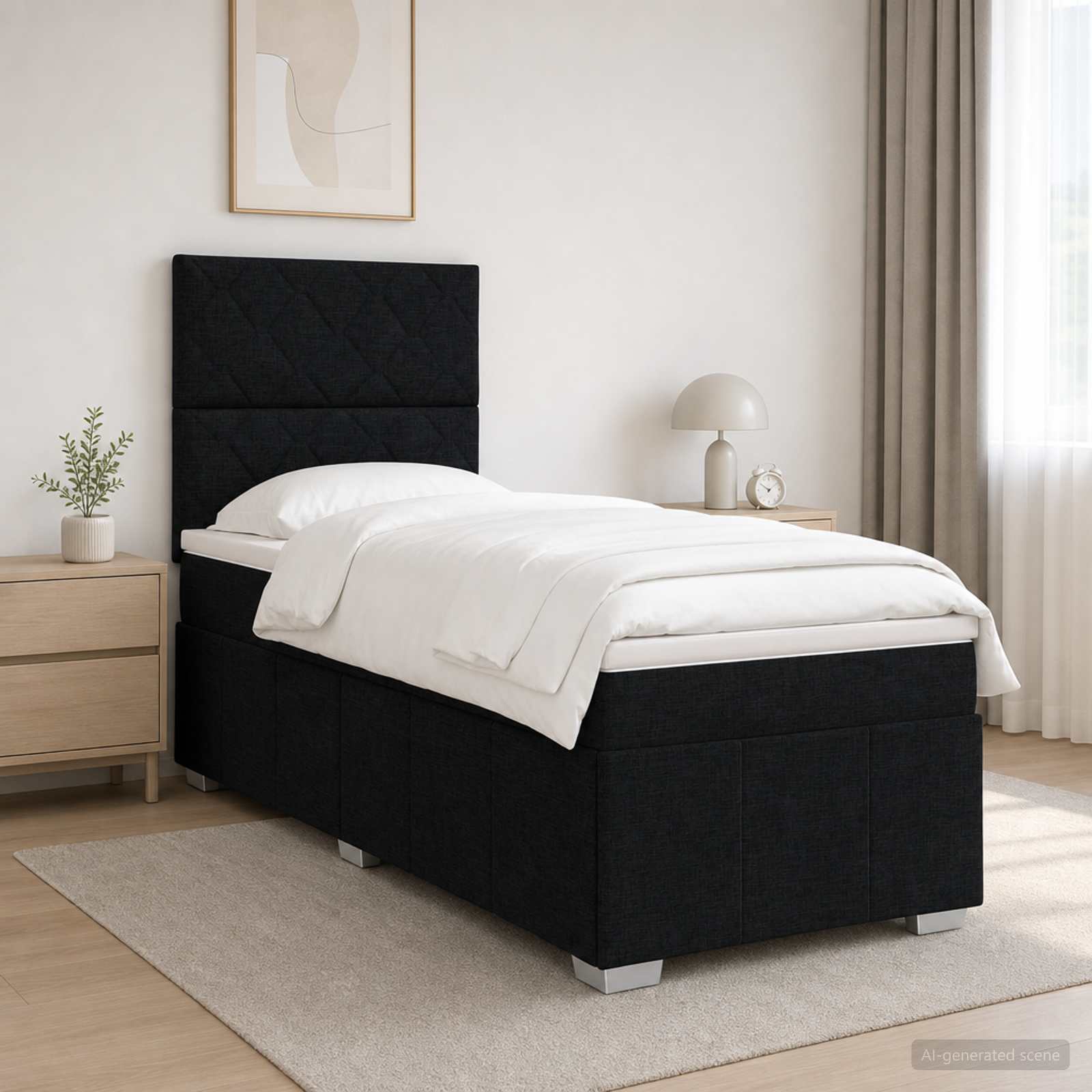 Lit boxspring LED avec matelas Noir 90 x 200 cm Tissu