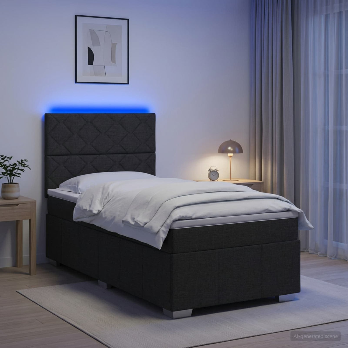 Lit boxspring LED avec matelas Noir 90 x 200 cm Tissu