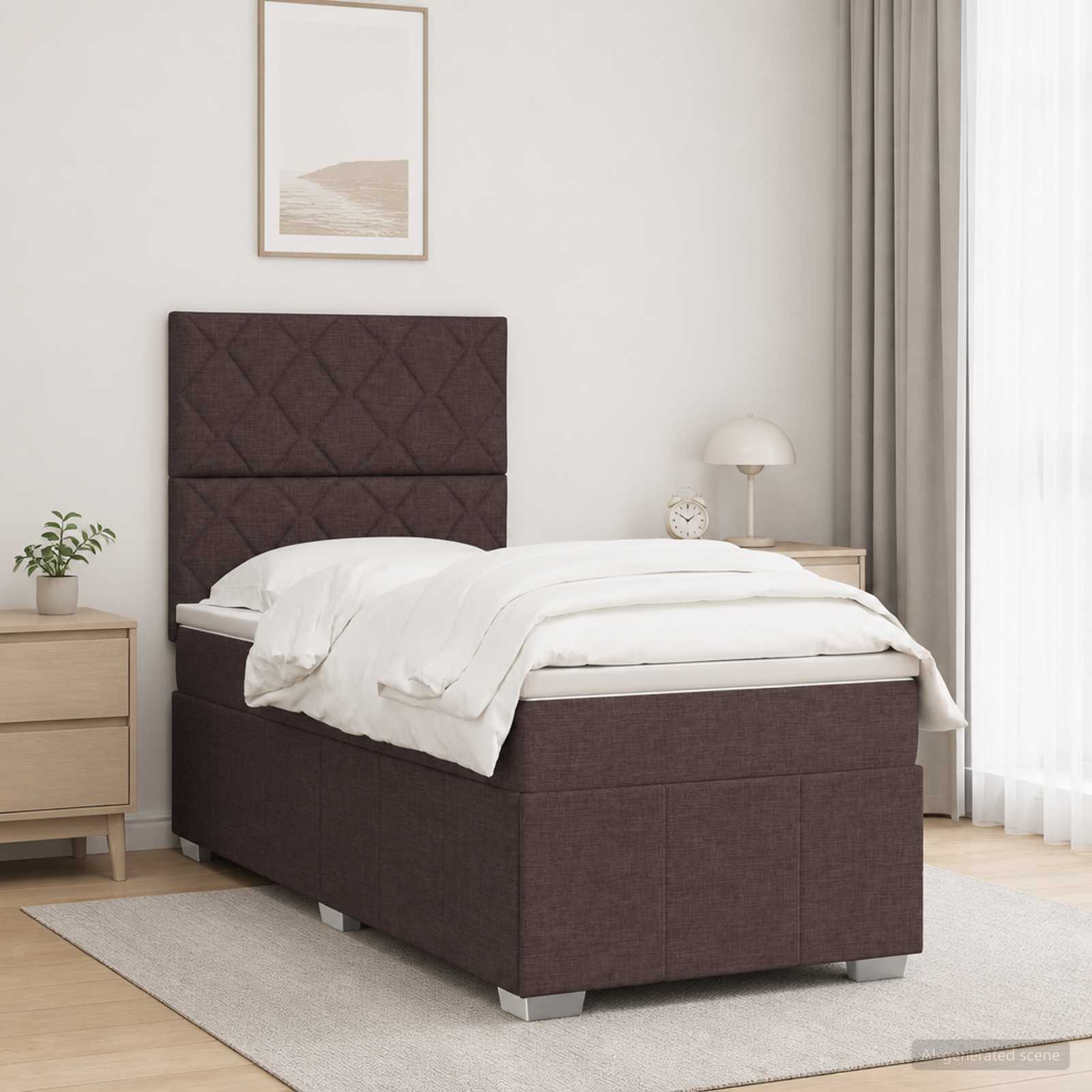 Lit boxspring LED avec matelas Marron foncé 90 x 200 cm Tissu