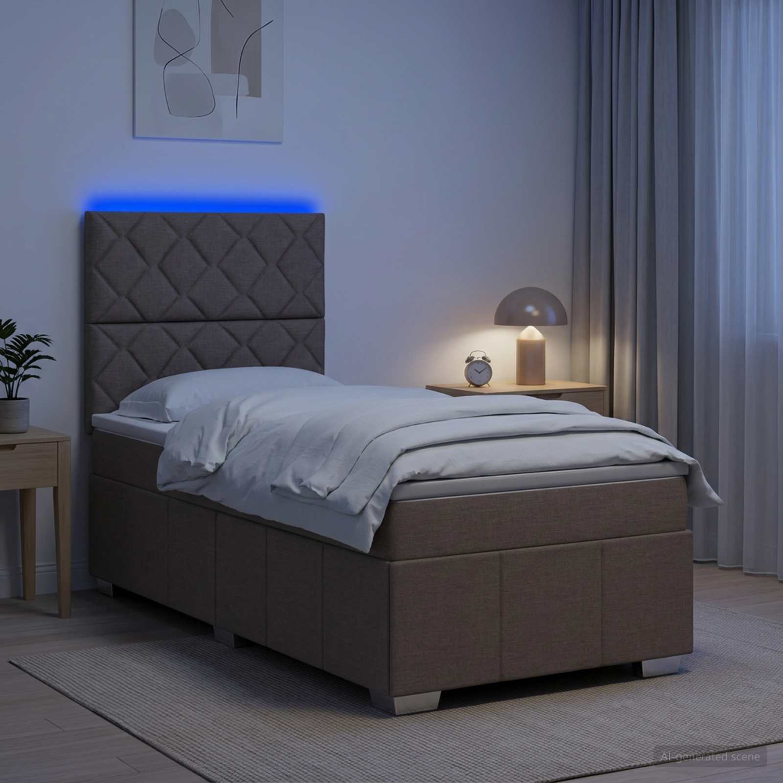 Lit boxspring LED avec matelas Taupe 100 x 200 cm Tissu