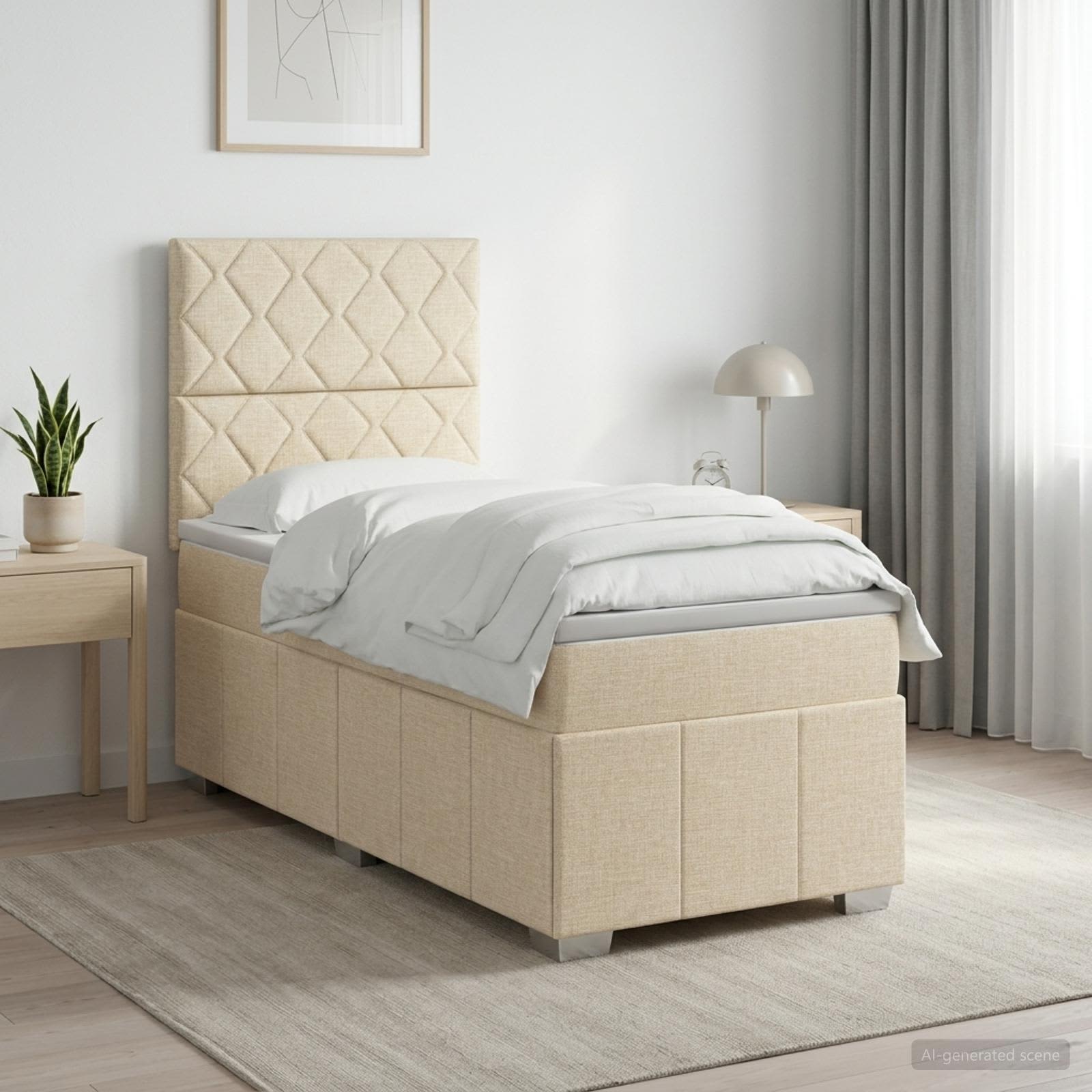 Lit boxspring LED avec matelas Crème 80 x 200 cm Tissu