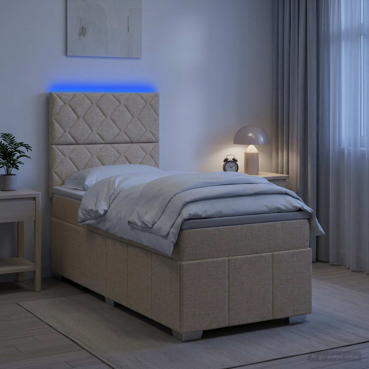 Lit boxspring LED avec matelas Crème 80 x 200 cm Tissu