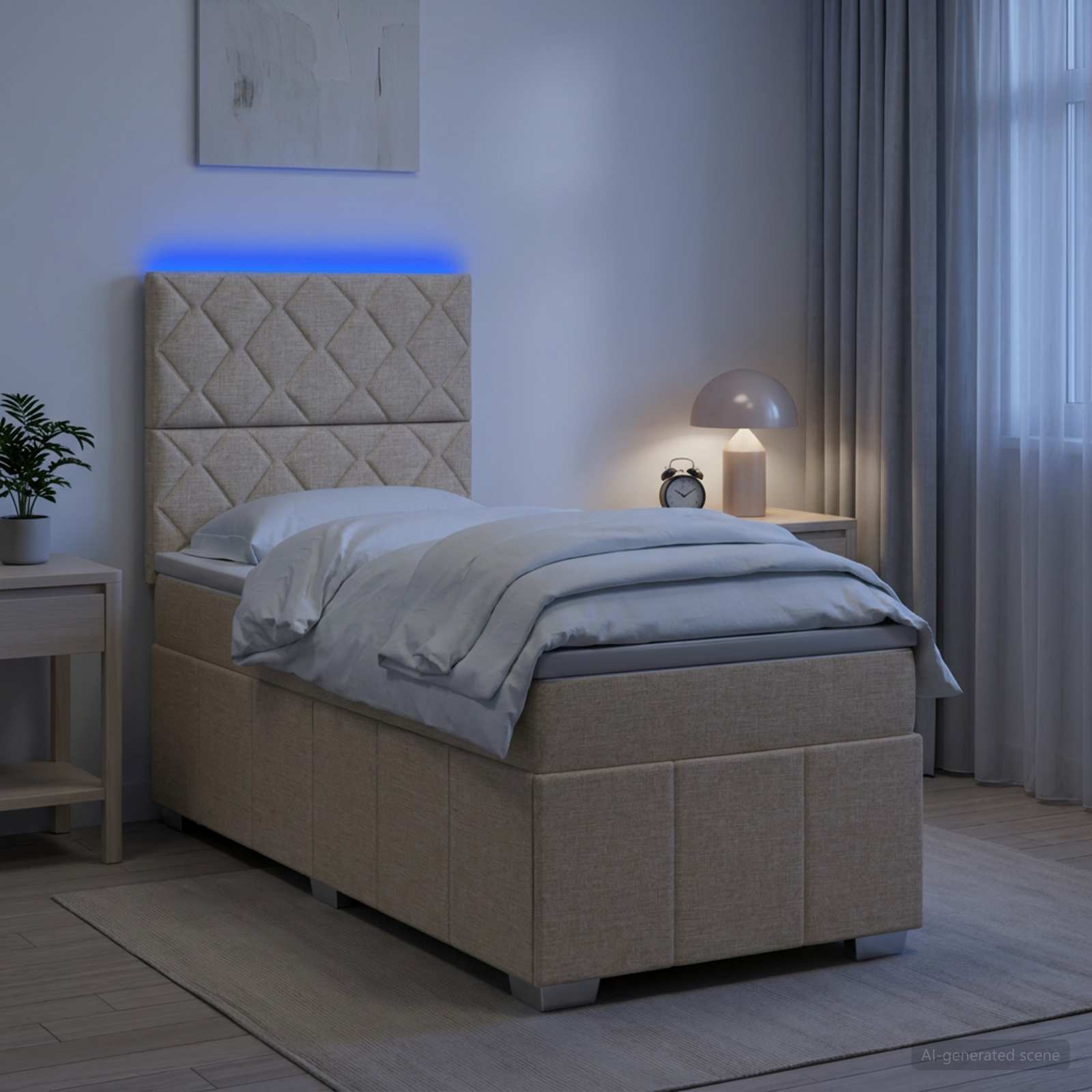 Lit boxspring LED avec matelas Crème 80 x 200 cm Tissu