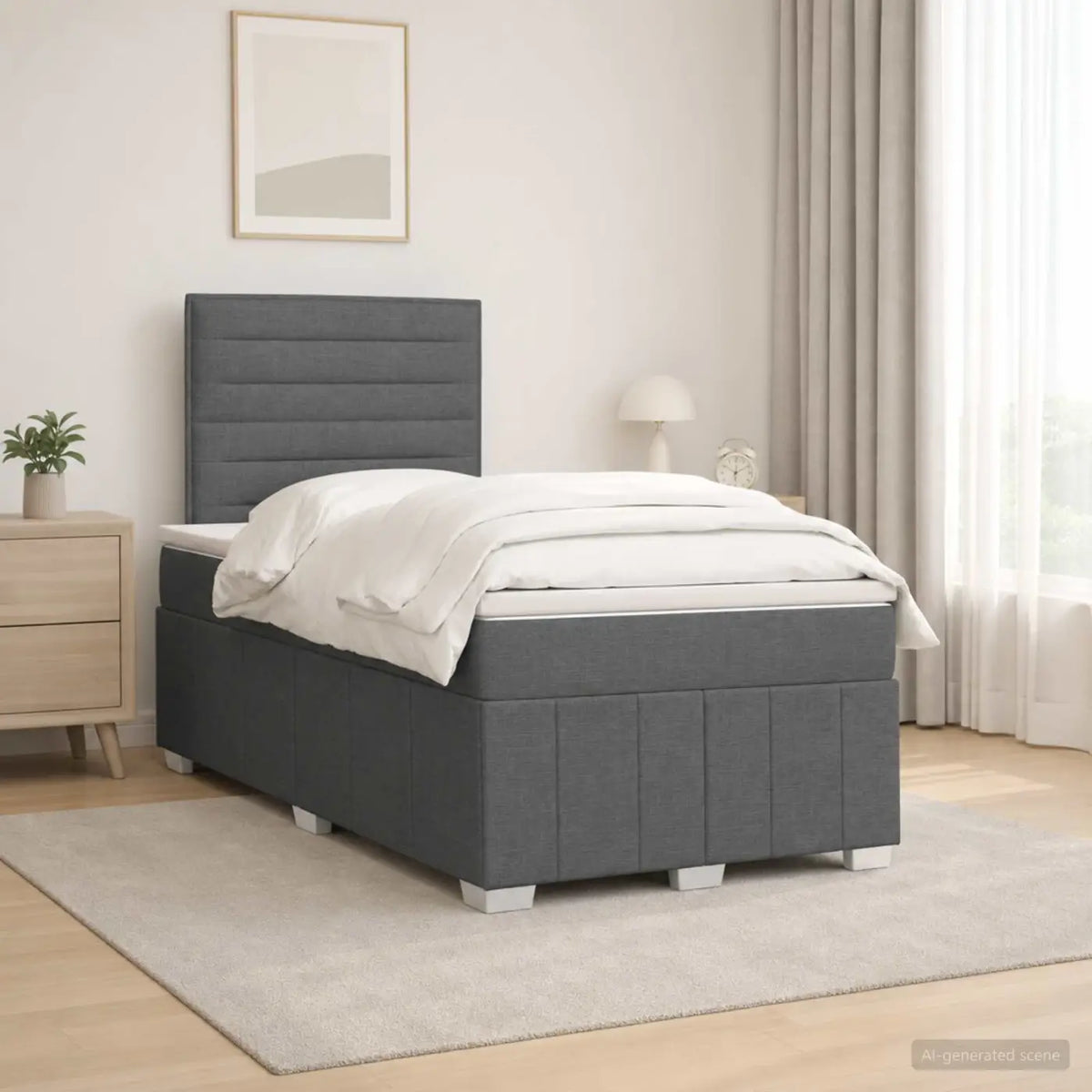 Lit boxspring LED avec matelas Gris foncé 120 x 200 cm Tissu - XIOS