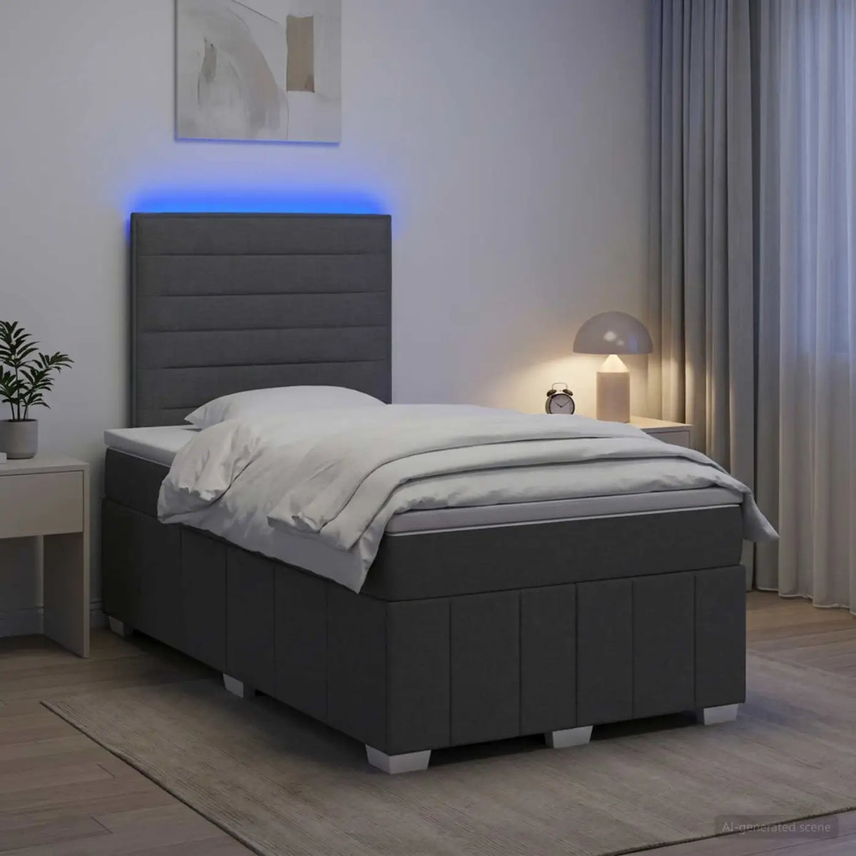 Lit boxspring LED avec matelas Gris foncé 120 x 200 cm Tissu - XIOS