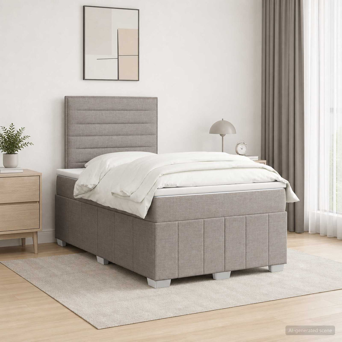 Lit boxspring LED avec matelas Taupe 120 x 200 cm Tissu