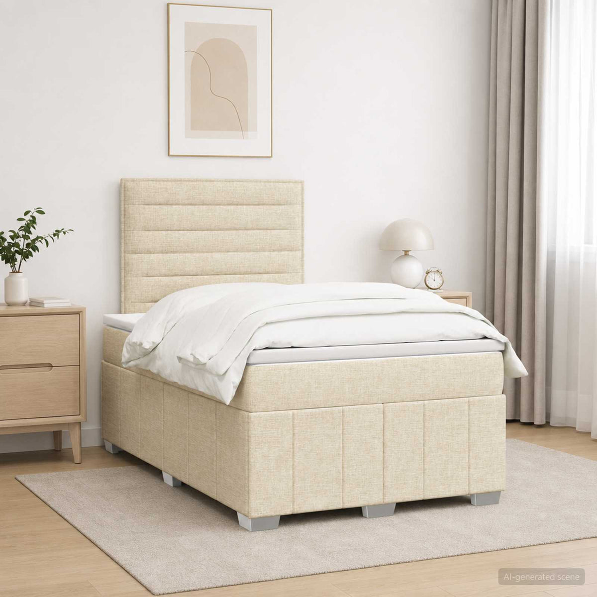 Lit boxspring LED avec matelas Crème 120 x 190 cm Tissu