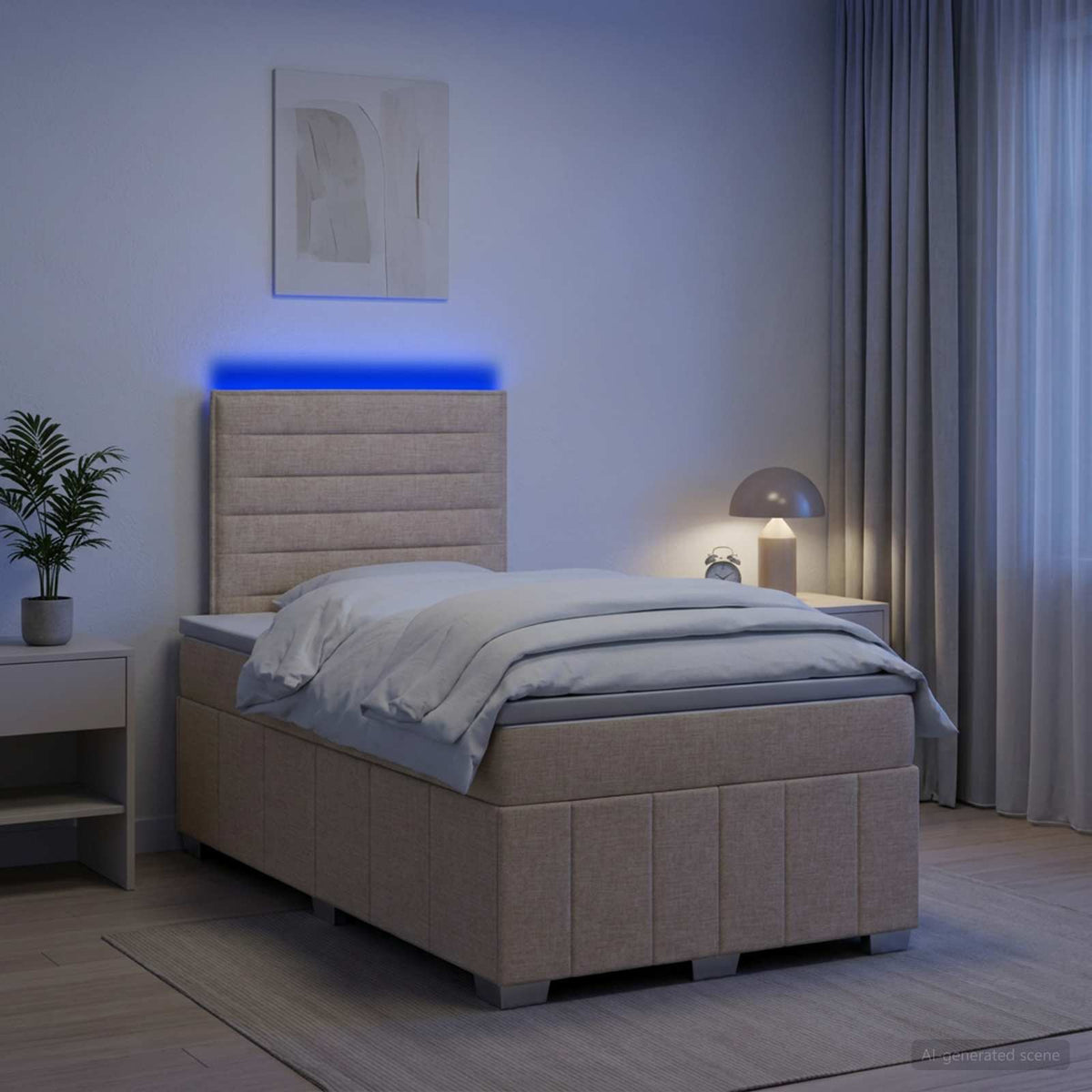 Lit boxspring LED avec matelas Crème 120 x 190 cm Tissu