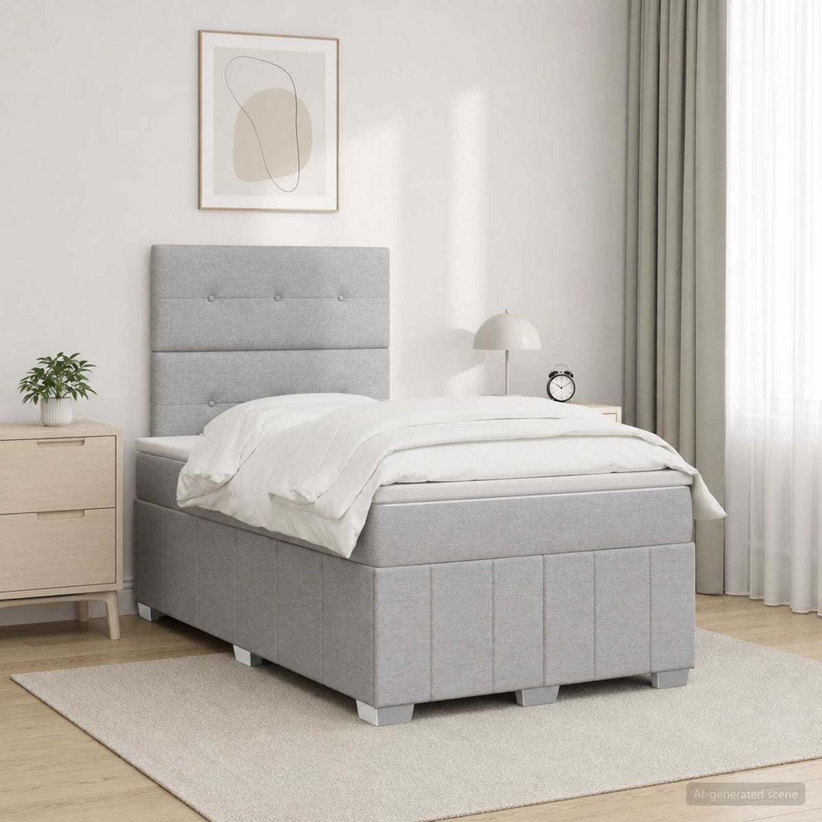 Lit boxspring LED avec matelas Gris clair 120 x 190 cm Tissu