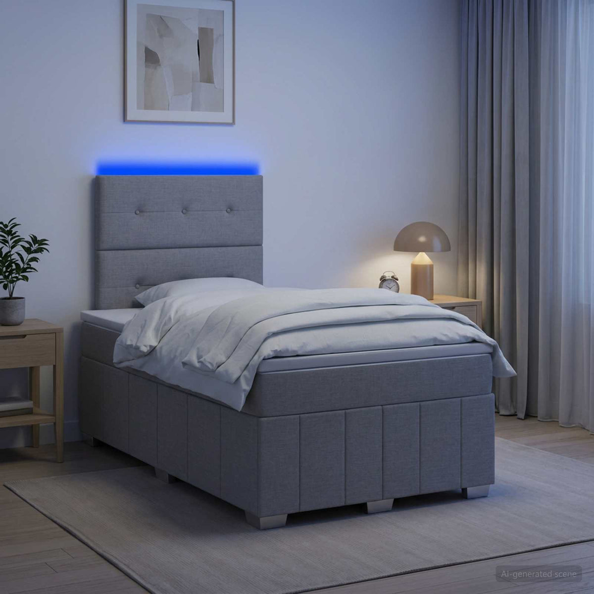 Lit boxspring LED avec matelas Gris clair 120 x 190 cm Tissu