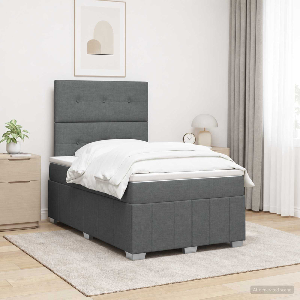Lit boxspring LED avec matelas Gris foncé 120 x 200 cm Tissu